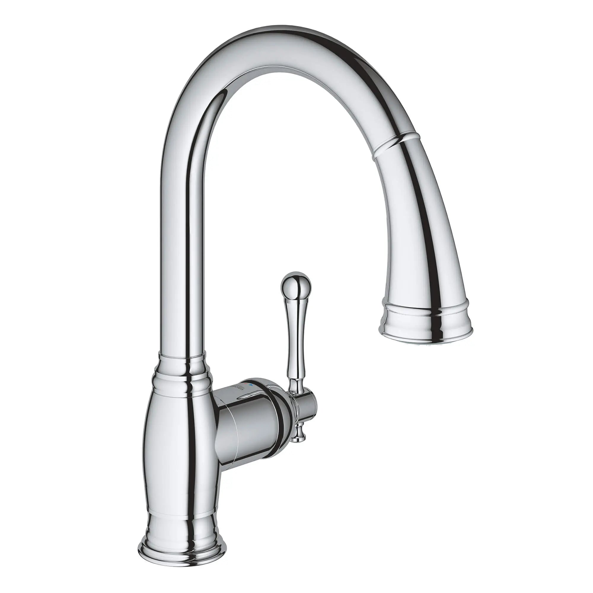 Robinet à douchette rétractable double jet // CHROME STARLIGHT GROHE // 15299_33870002-bridgeford-single-handle-kitchen-faucet-starlight-chrome_0_CDNwebp.webp