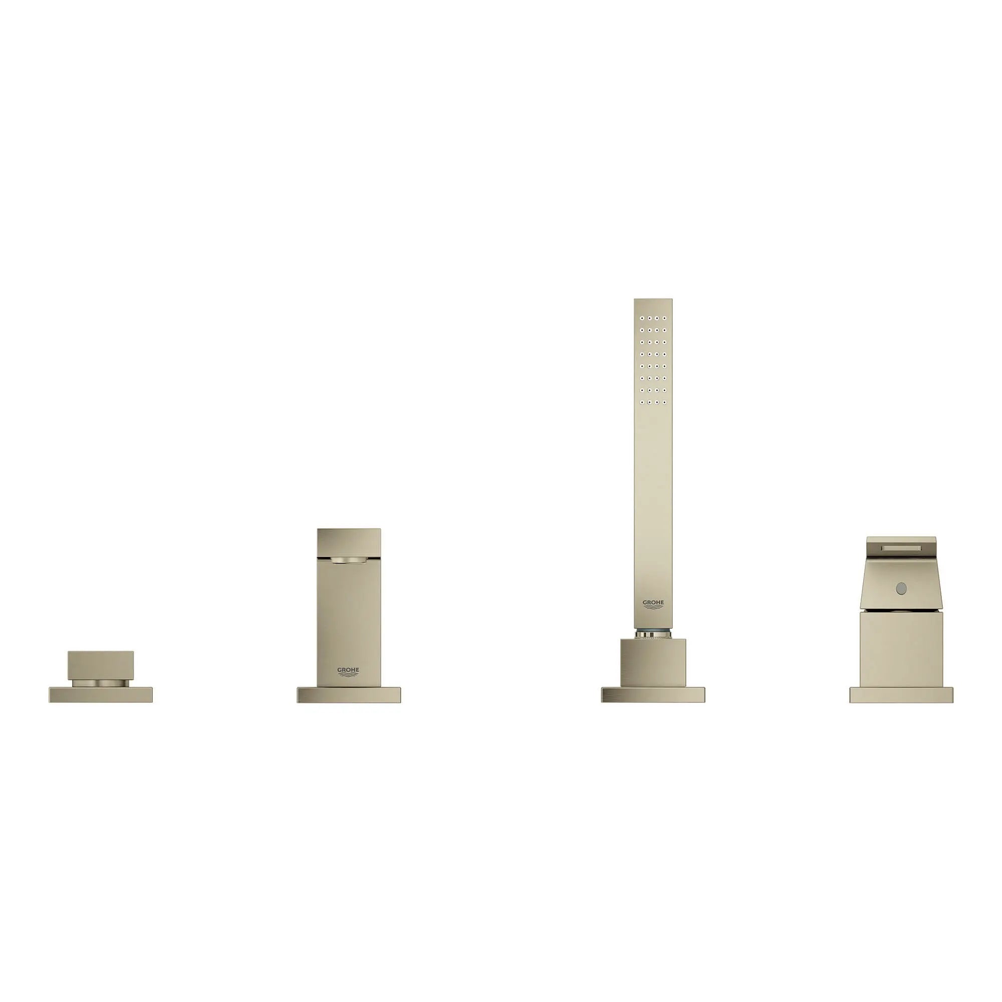 Robinet de baignoire romaine, 4 trous, à poignée simple, à montage sur tablier avec douchette 6,6 L/min (1,75 gpm) // NICKEL BROSSÉ INFINITYFINISH // 153488_19897EN1_1_0_CDNwebp.webp