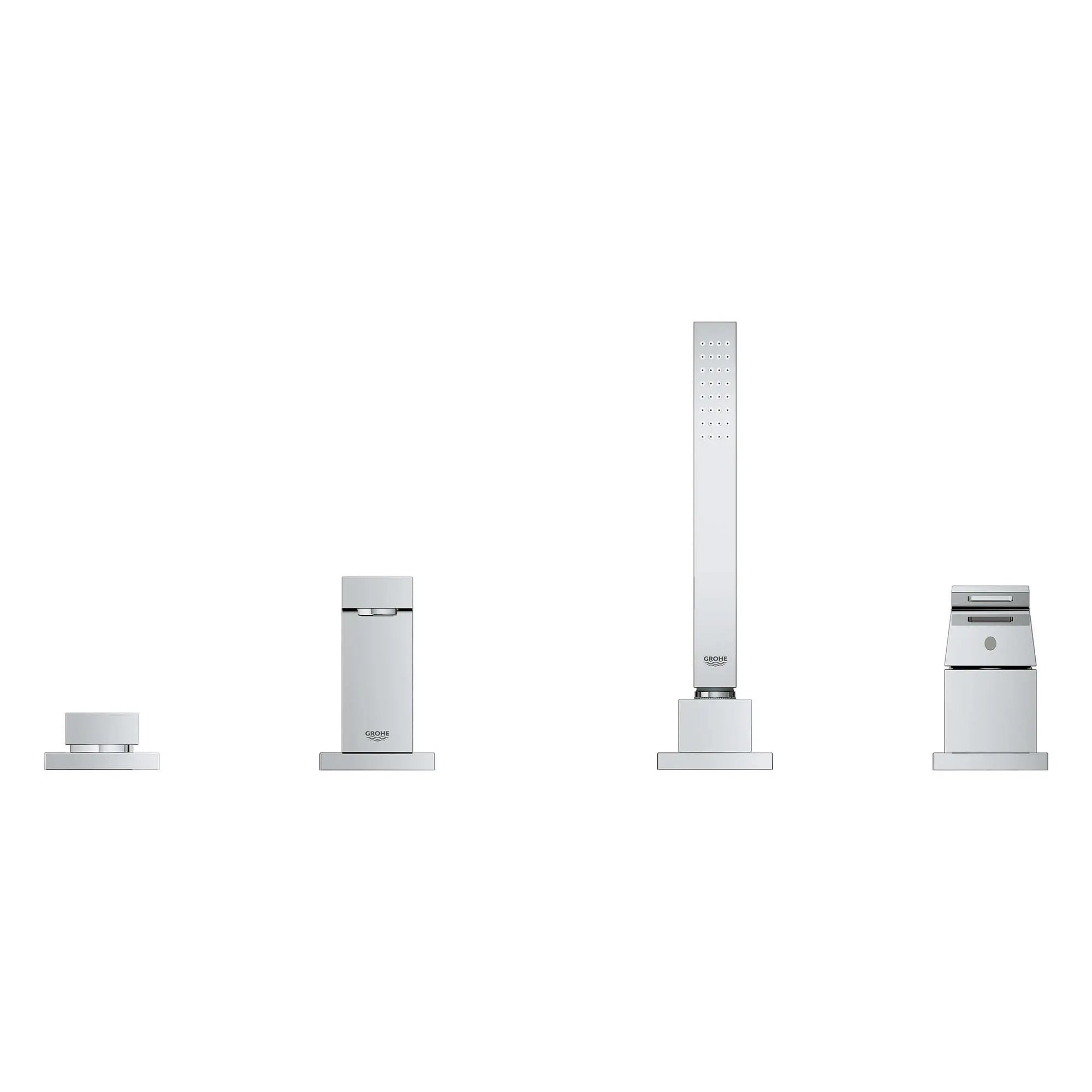 Robinet de baignoire romaine, 4 trous, à poignée simple, à montage sur tablier avec douchette 6,6 L/min (1,75 gpm) // CHROME STARLIGHT GROHE // 153556_19897001_1_0_CDNwebp.webp