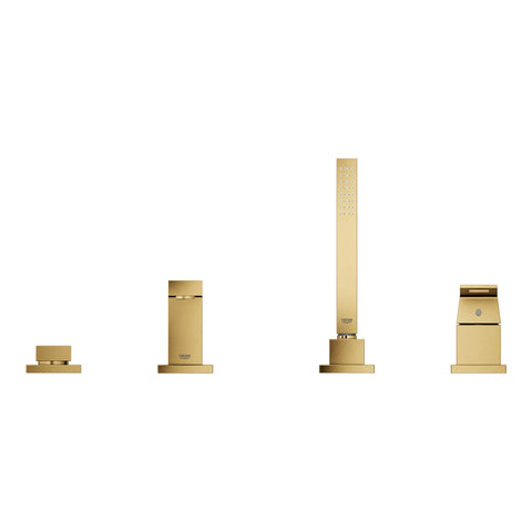 Robinet de baignoire romaine, 4 trous, à poignée simple, à montage sur tablier avec douchette 6,6 L/min (1,75 gpm) - Aube fraîche brossé