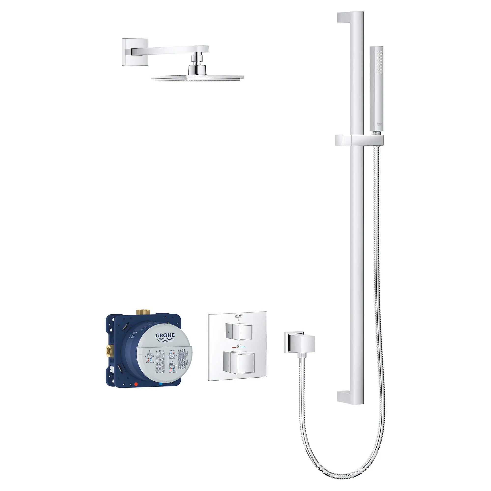 Ensemble de douche thermostatique à deux fonctions GrohTherm Cube // CHROME STARLIGHT GROHE // 15388_34747000-grohtherm-cube-shower-set-with-euphoria-cube-starlight-chrome-2_0_CDNwebp.webp