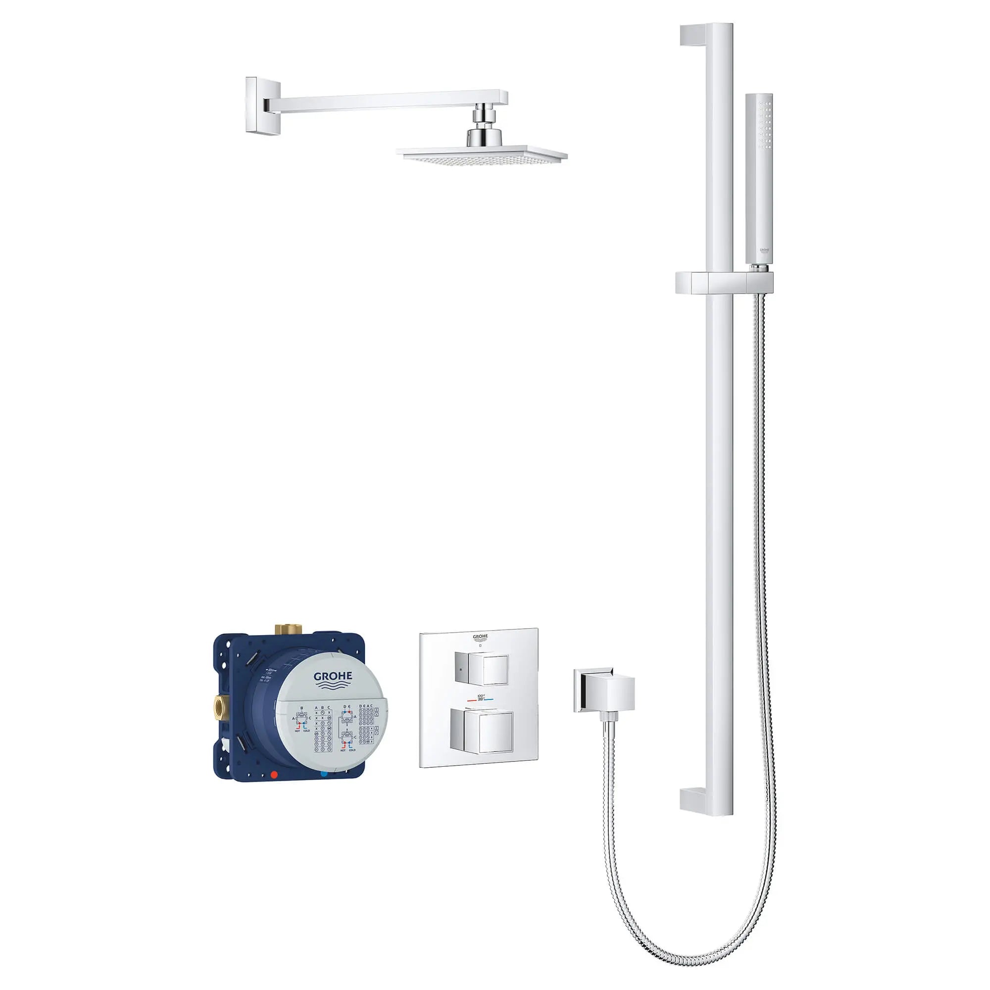 Ensemble de douche thermostatique à deux fonctions GrohTherm Cube // CHROME STARLIGHT GROHE // 15389_34747000-grohtherm-cube-shower-set-with-euphoria-cube-starlight-chrome_0_CDNwebp.webp
