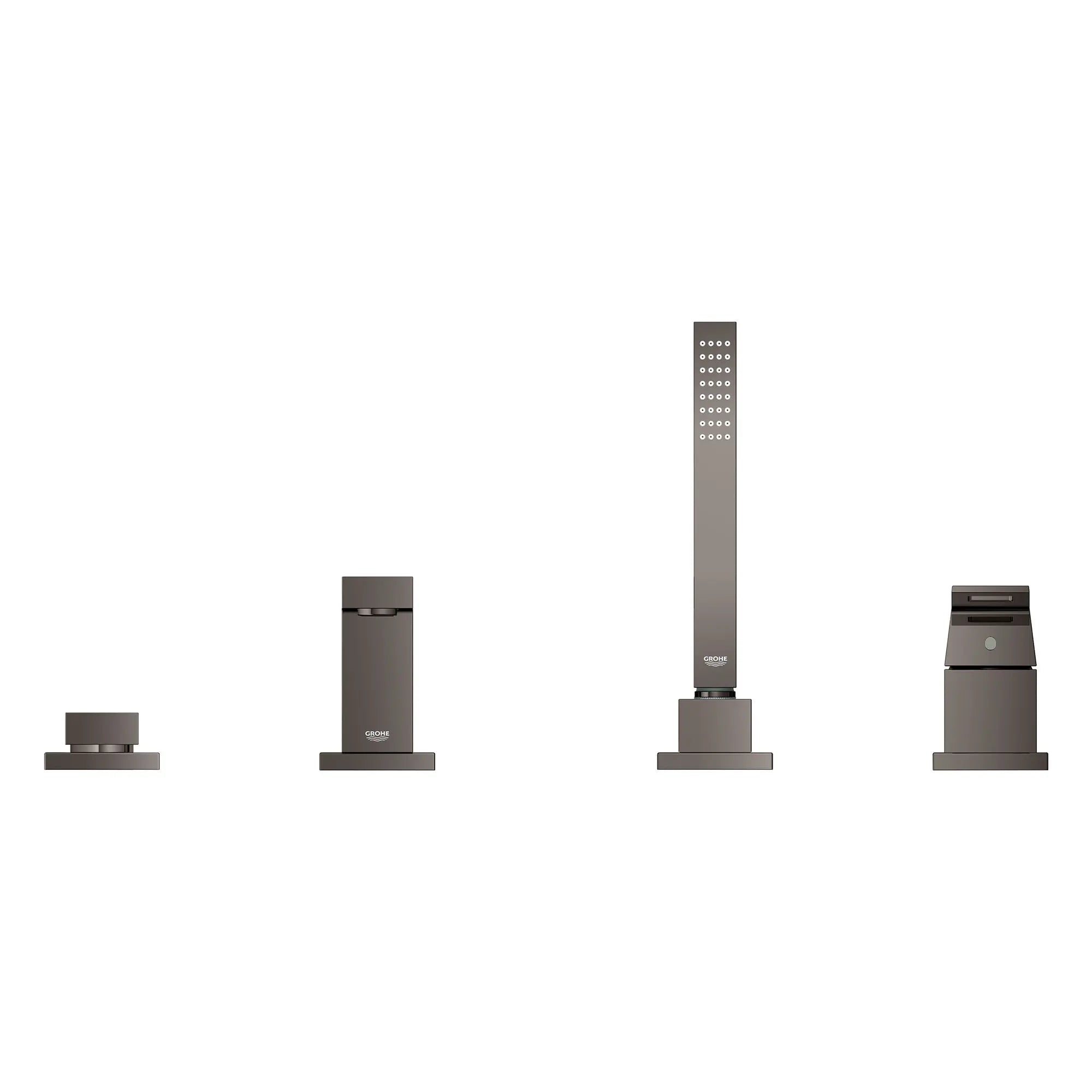 Robinet de baignoire romaine, 4 trous, à poignée simple, à montage sur tablier avec douchette 6,6 L/min (1,75 gpm) // GRAPHITE DUR // 154050_19897A01_1_0_CDNwebp.webp