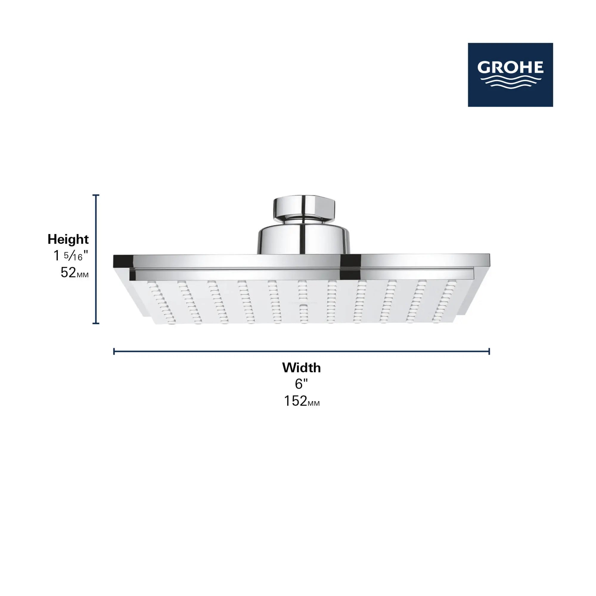 Pomme de douche 150 de 6 po, 1 jet, 6,6 L/min (1,75 gpm) // CHROME STARLIGHT GROHE // 154584_GROHE_EUPHORIA_Cube_150_Shower_Head_226468_0_Info_2_0_CDNwebp.webp