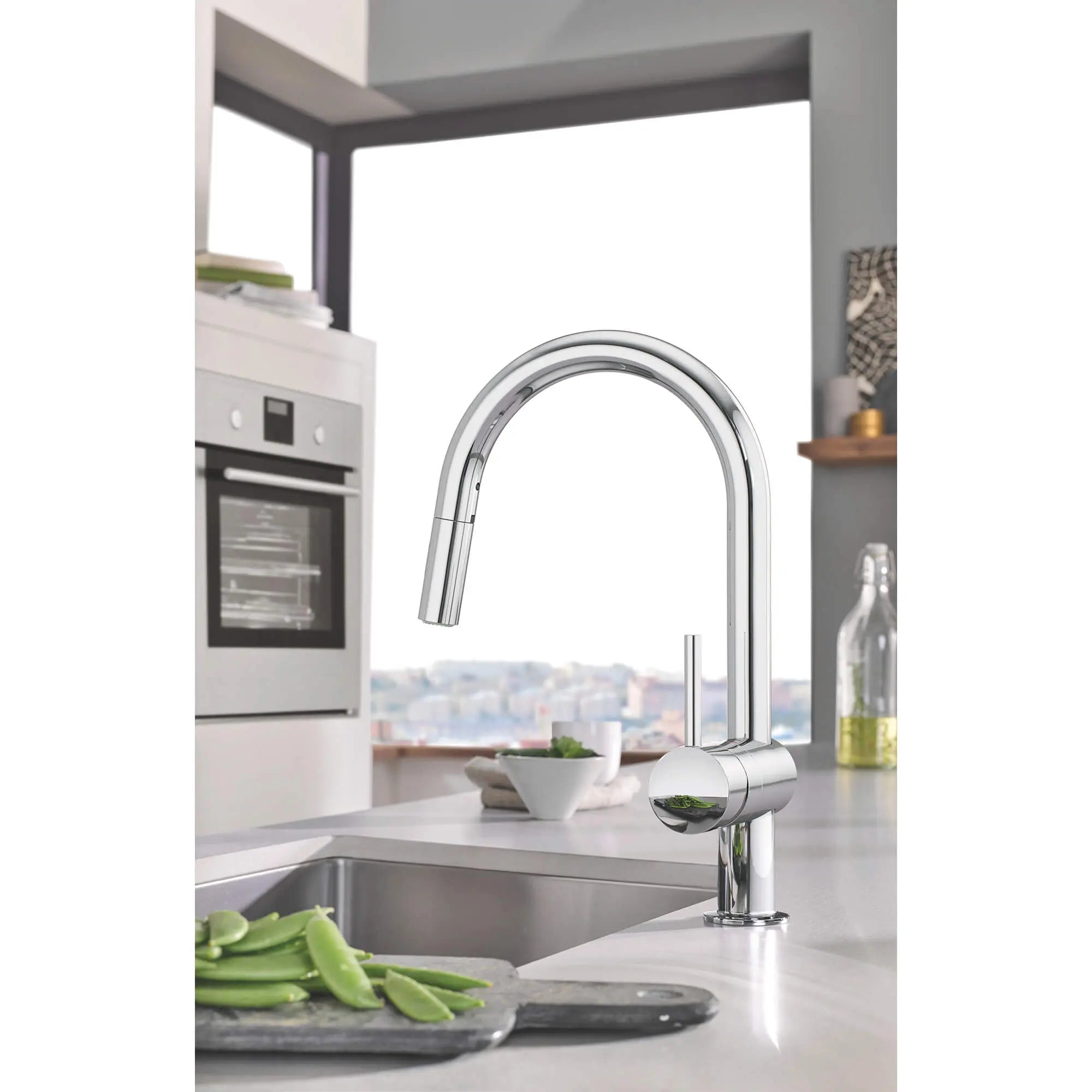 Robinet de cuisine rétractable à poignée simple et double jet 6,6 L/min (1,75 gpm) // CHROME STARLIGHT GROHE // 1603_31378003-single-handle-kitchen-faucet-enviro-1_0_CDNwebp.webp