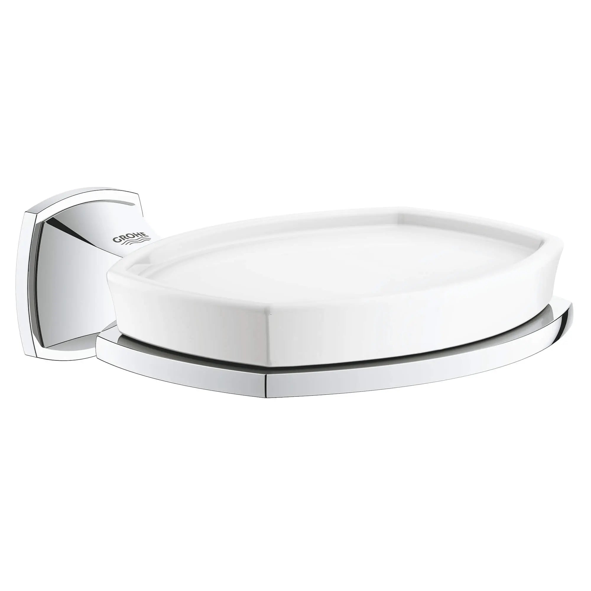 Grandera Porte-savon en céramique avec support // CHROME STARLIGHT GROHE // 16041_40628000-grandera-holder-with-ceramic-soap-dish-starlight-chrome_0_CDNwebp.webp
