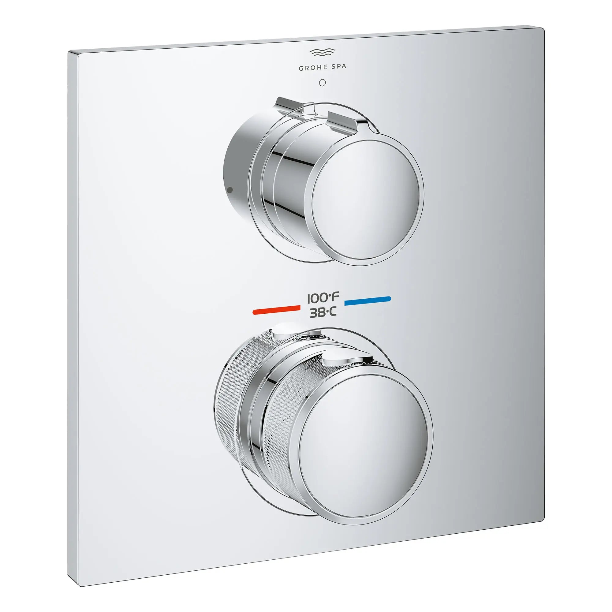 Garniture de robinet thermostatique à 2 poignées à fonction simple // CHROME STARLIGHT GROHE // 161326_Allure_SiloRight_29177001_0001_Feb2023_0_CDNwebp.webp