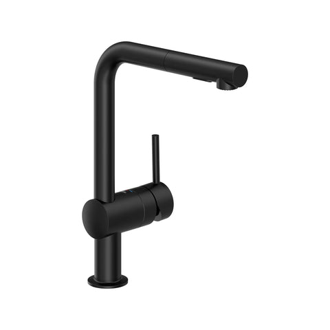 Robinet de cusine rétractable à poignée simple et double jet 6,6 L/min (1,75 gpm) - Noir mat