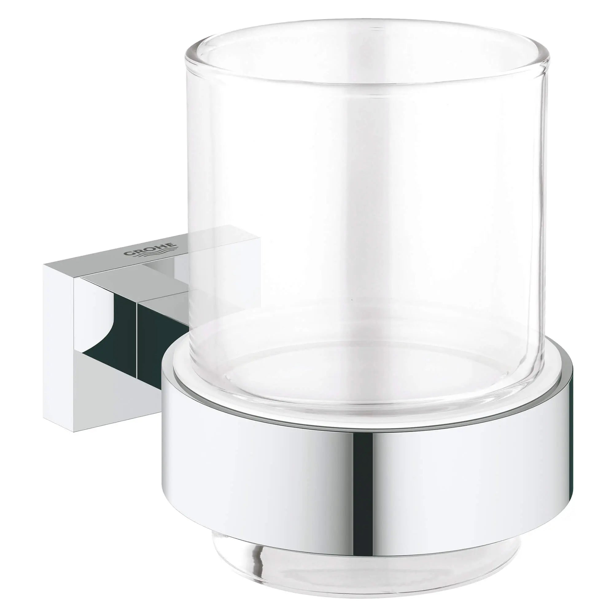 Essentials Cube Gobelet en verre avec support // CHROME STARLIGHT GROHE // 16181_40755001-essentials-cube-crystal-glass-with-holder-starlight-chrome_0_CDNwebp.webp