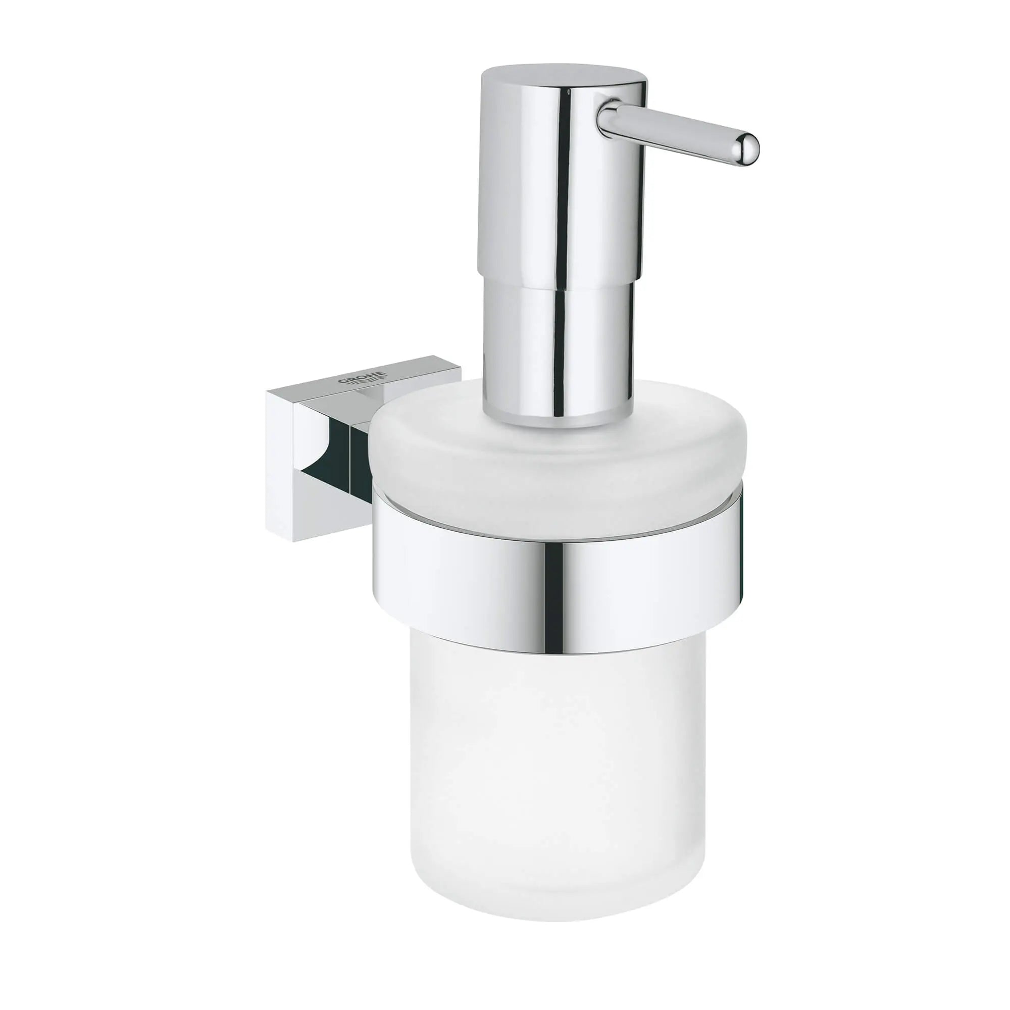Essentials Cube Distributeur à savon avec support // CHROME STARLIGHT GROHE // 16182_40756001-essentials-cube-soap-dispenser-with-holder-starlight-chrome_0_CDNwebp.webp