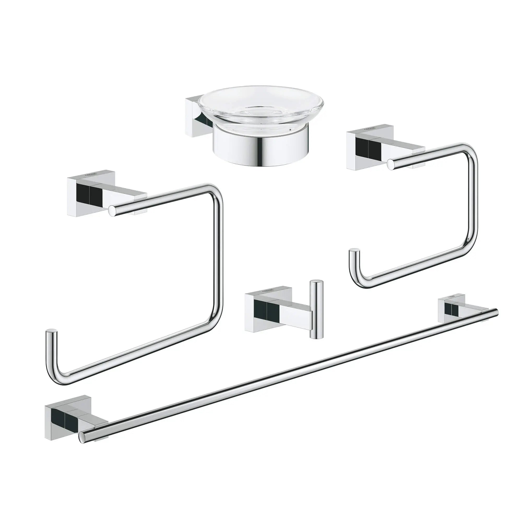 Ensemble d'accessoires 5 en 1 // CHROME STARLIGHT GROHE // 16183_40758001-essentials-cube-master-bathroom-accessories-set-5-in-1-starlight-chrome_0_CDNwebp.webp