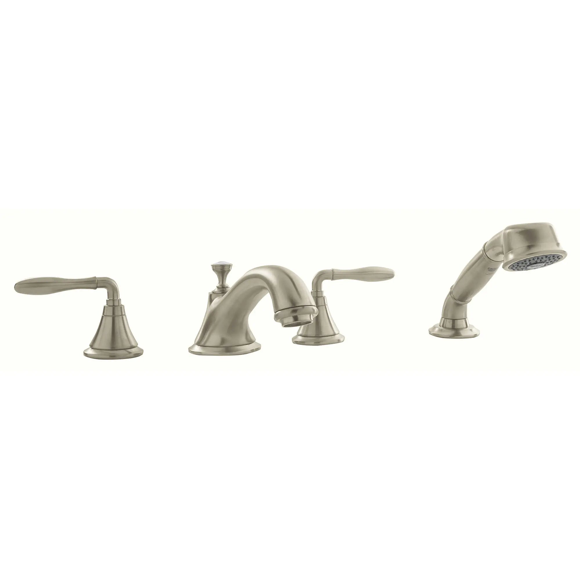 Combiné 1/2" quatre trous bain / douche // NICKEL BROSSÉ INFINITYFINISH // 163131_25502EN0-Seabury-Roman-Tub-Filler-With-2-5-GPM-Personal-Hand-Shower-Brushed-Nickel-Silo-1_0_CDNwebp.webp