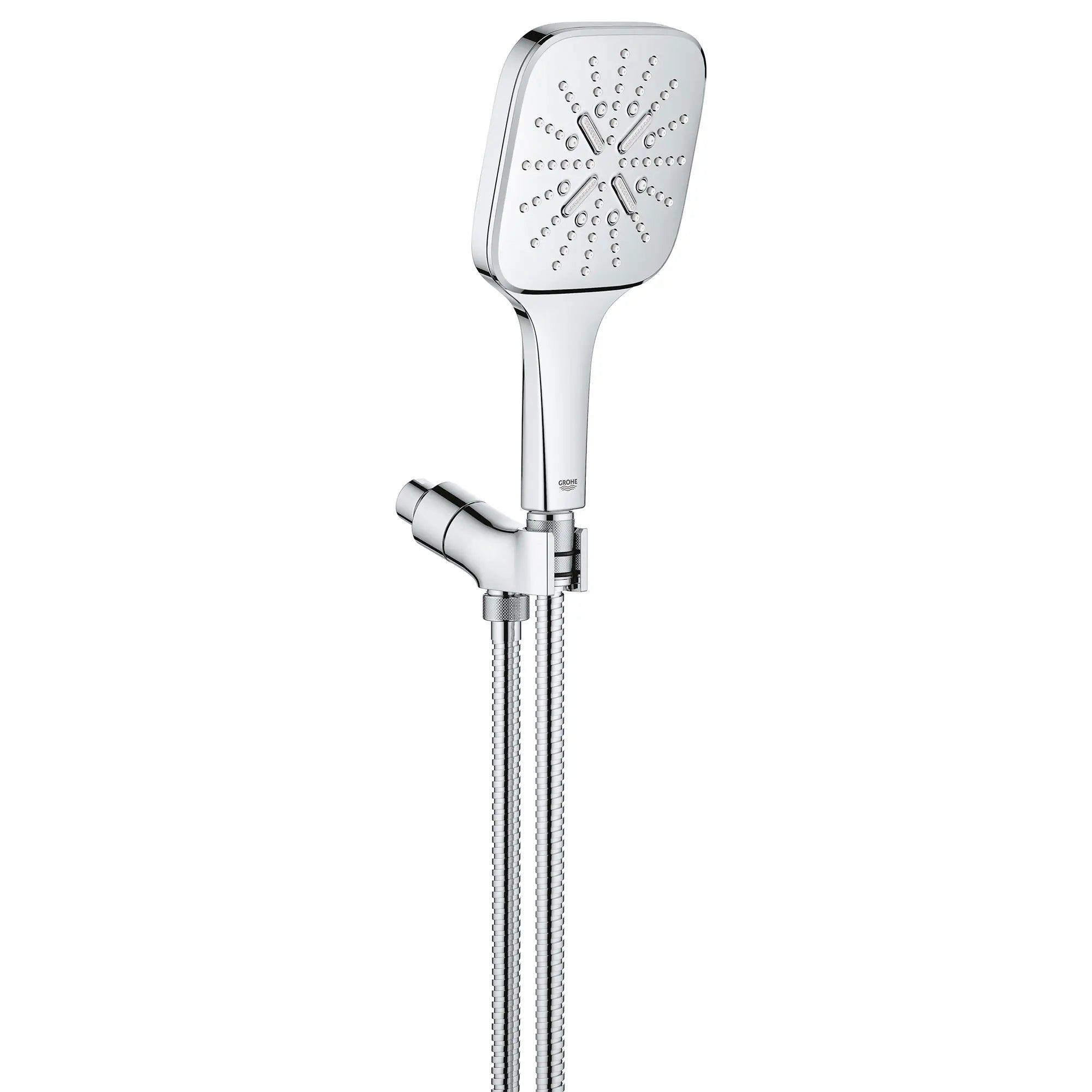 Ensemble de douchette - 3 jets, 6,6 L/min (1,75 gpm) // CHROME STARLIGHT GROHE // 163143_26605000-Rainshower-Smartactive-Handshower-Square-StarLight-Chrome-Silo_0_CDNwebp.webp