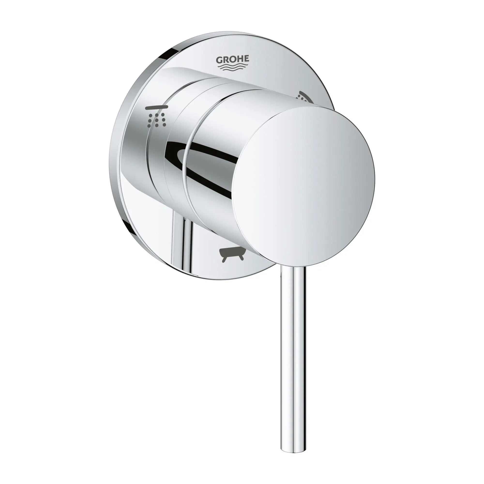 Garniture d’inverseur à 3 voies (pomme de douche / douchette / bec de bain) // CHROME STARLIGHT GROHE // 163224_29216001-Atrio-3-Way-Diverter-Trim-Starlight-Chrome-Silo_0_CDNwebp.webp