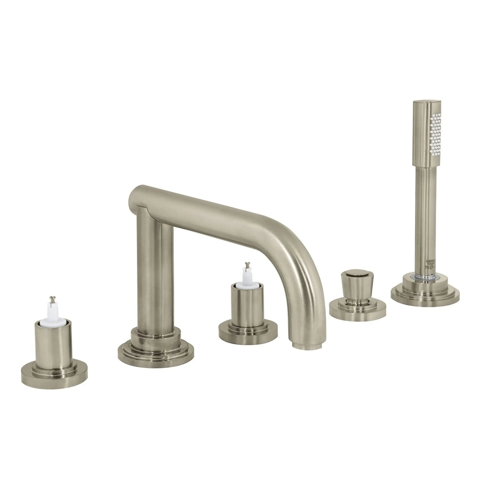 Robinet de baignoire à cinq trous avec douchette // NICKEL BROSSÉ INFINITYFINISH // 163247_25049EN0-Atrio-Roman-Tub-Filler-With-25-GPM-Personal-Hand-Shower-in-Brushed-Nickel-Silo_0_CDNwebp.webp