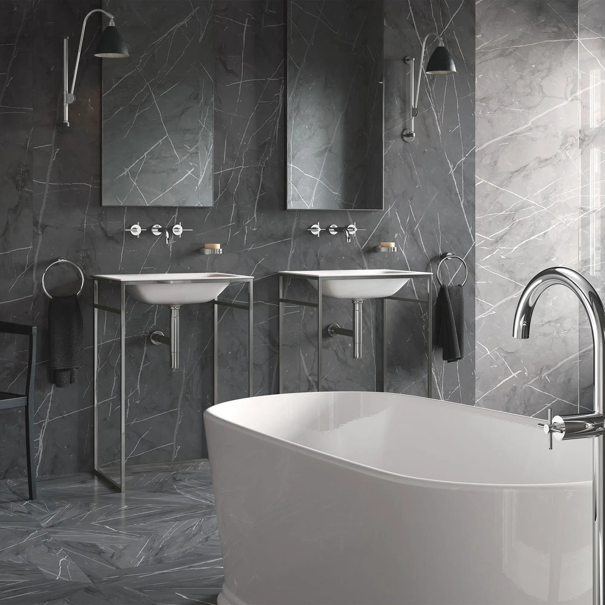 Garniture murale pour vasque // CHROME STARLIGHT GROHE // 163294_2017300A-Atrio-2-Handle-3-Hole-Wall-Mount-Vessel-Bathroom-Faucet-12-GPM-in-Chrome-Lifestyle-2_0_CDNwebp.webp