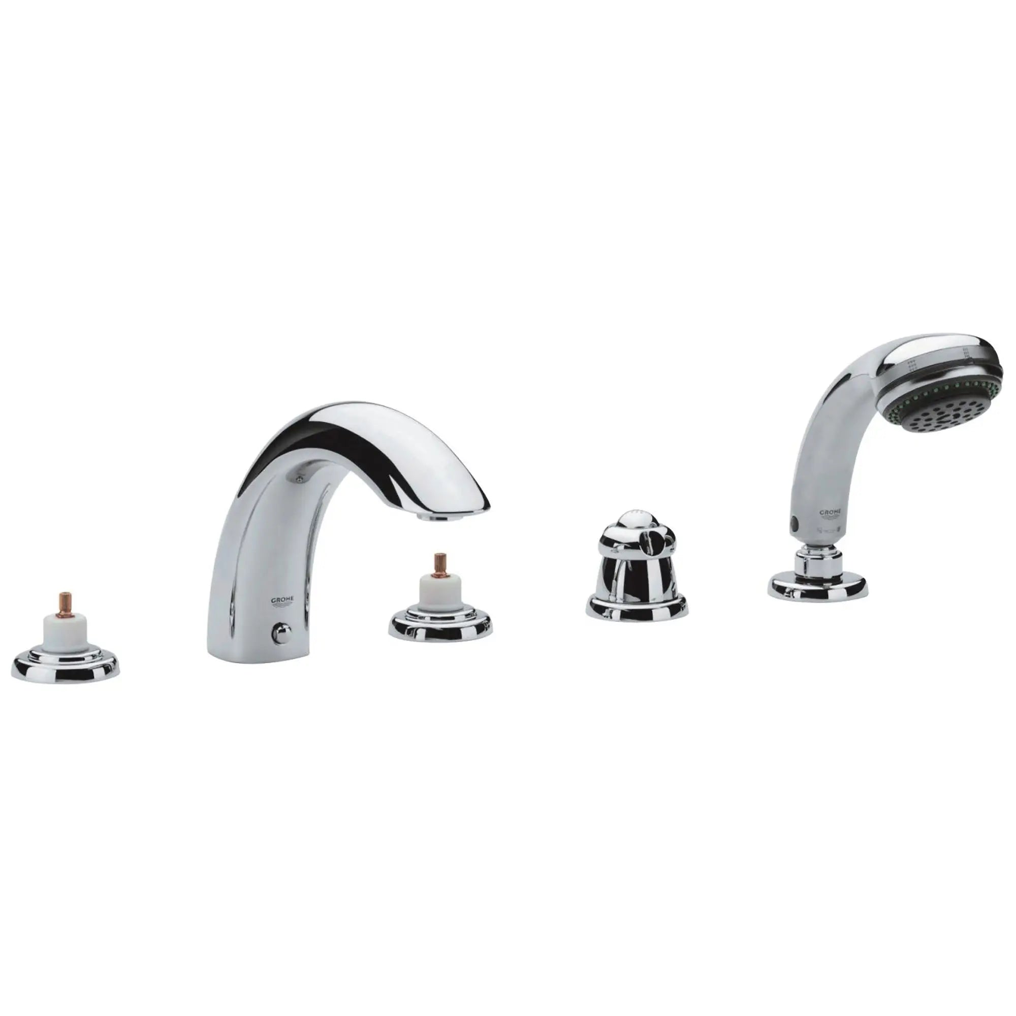 Robinet de baignoire à cinq trous avec douchette // CHROME STARLIGHT GROHE // 163297_25597000-Talia-5-Hole-Bath-Combination-in-Chrome-Silo_0_CDNwebp.webp