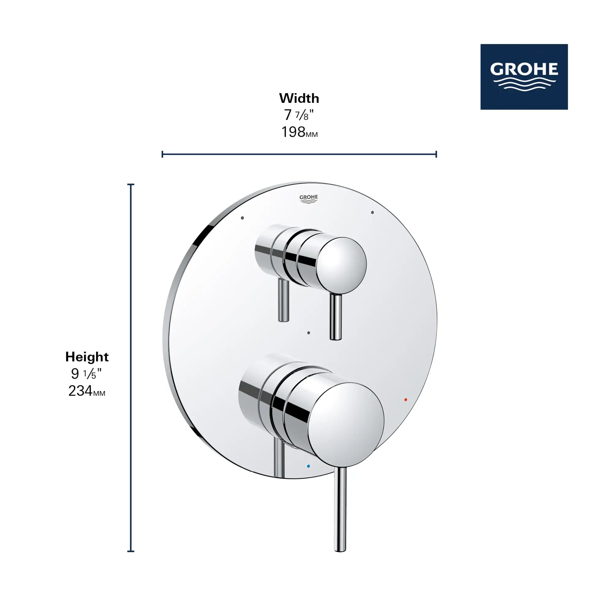 Garniture Timeless pour obturateur régulateur de pression avec inverseur à 3 voies et cartouche // CHROME STARLIGHT GROHE // 163464_GROHE_GrohSafe_3.0_3WayTrim_Valve_Timeless_29427000_Info_3_0_CDNwebp.webp