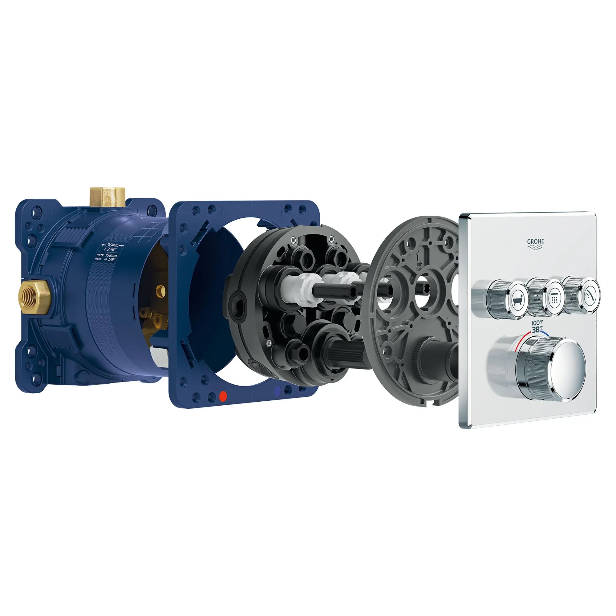 GrohTherm SmartControl Garniture de valve thermostatique à fonction triple // CHROME STARLIGHT GROHE // 163572_ZZH_29142000_016_01_0_CDNwebp.webp