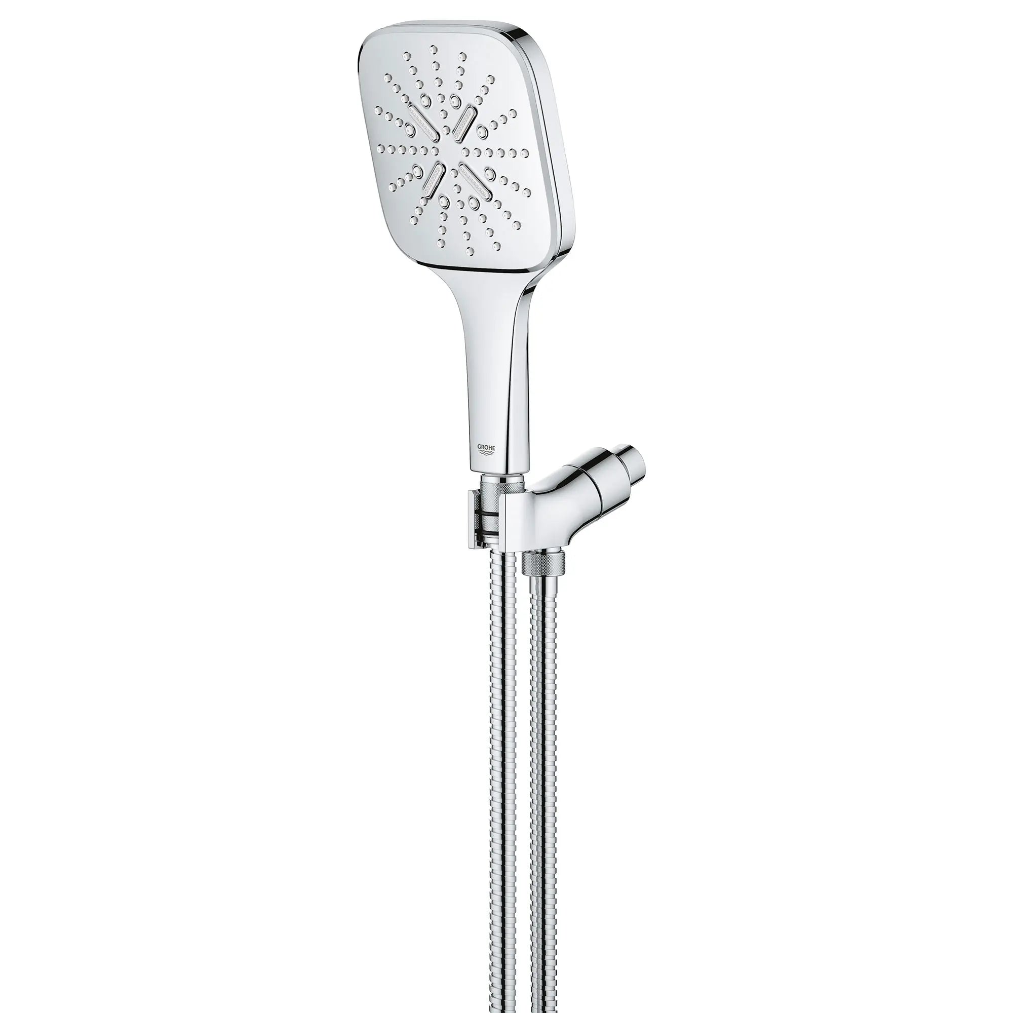 Ensemble de douchette - 3 jets, 6,6 L/min (1,75 gpm) // CHROME STARLIGHT GROHE // 163585_26605000-Rainshower-Smartactive-Handshower-Square-StarLight-Chrome-Silo-1_0_CDNwebp.webp