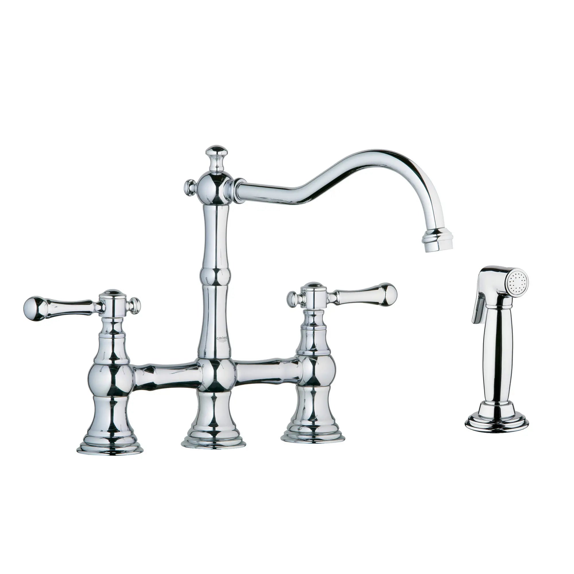 robinet de cuisine // CHROME STARLIGHT GROHE // 163611_20158000-Bridgeford-12-in-2-Handle-Kitchen-Faucet-With-Side-Spray-in-Chrome-Silo-1_0_CDNwebp.webp