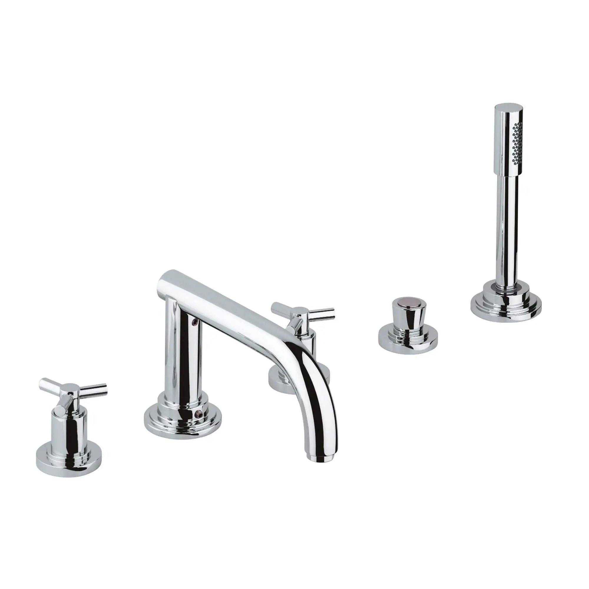 Robinet de baignoire à cinq trous avec douchette // CHROME STARLIGHT GROHE // 163614_25049000-Atrio-Roman-Tub-Filler-With-25-GPM-Personal-Hand-Shower-in-Chrome-Silo-3_0_CDNwebp.webp