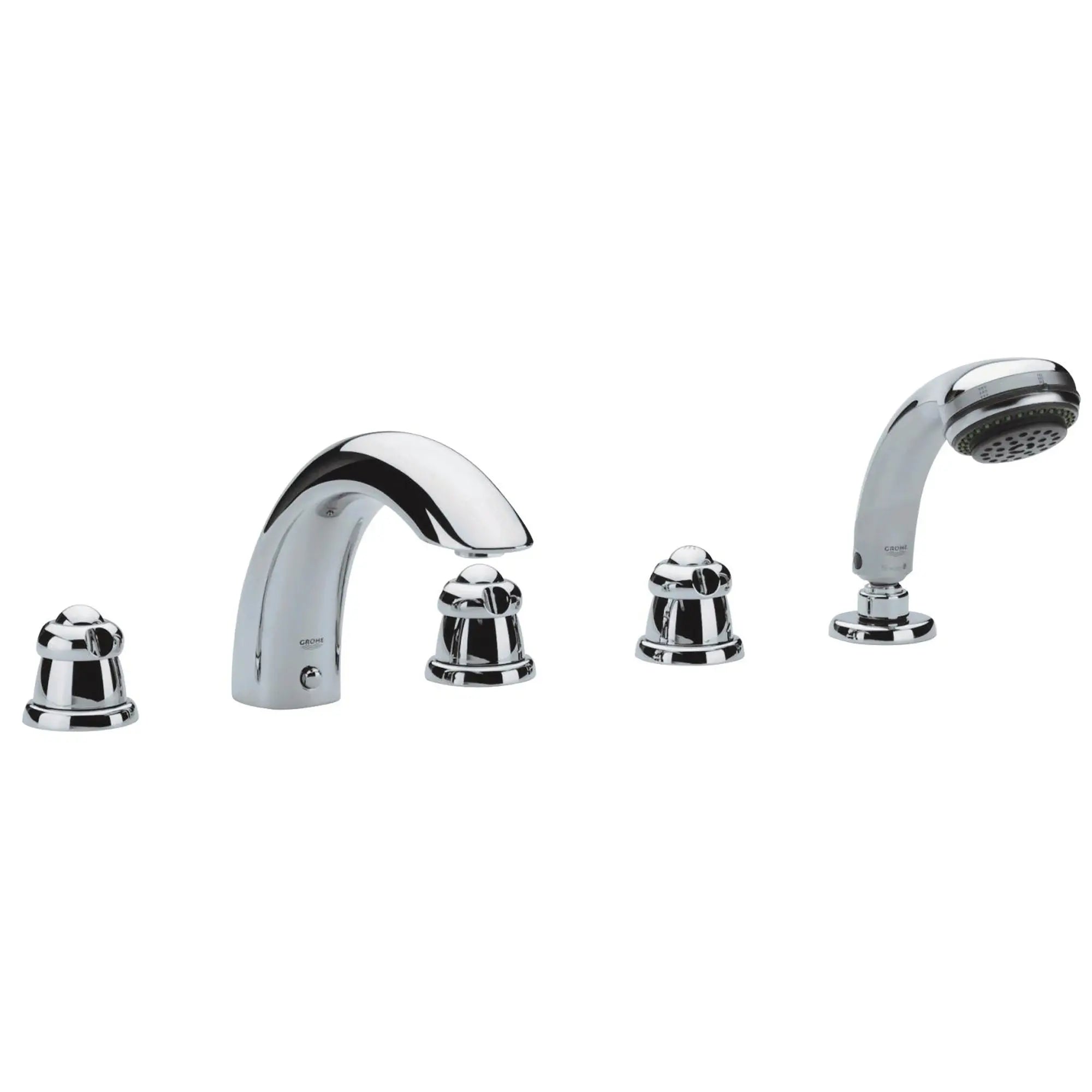Robinet de baignoire à cinq trous avec douchette // CHROME STARLIGHT GROHE // 163621_25597000-Talia-5-Hole-Bath-Combination-in-Chrome-Silo-2_0_CDNwebp.webp