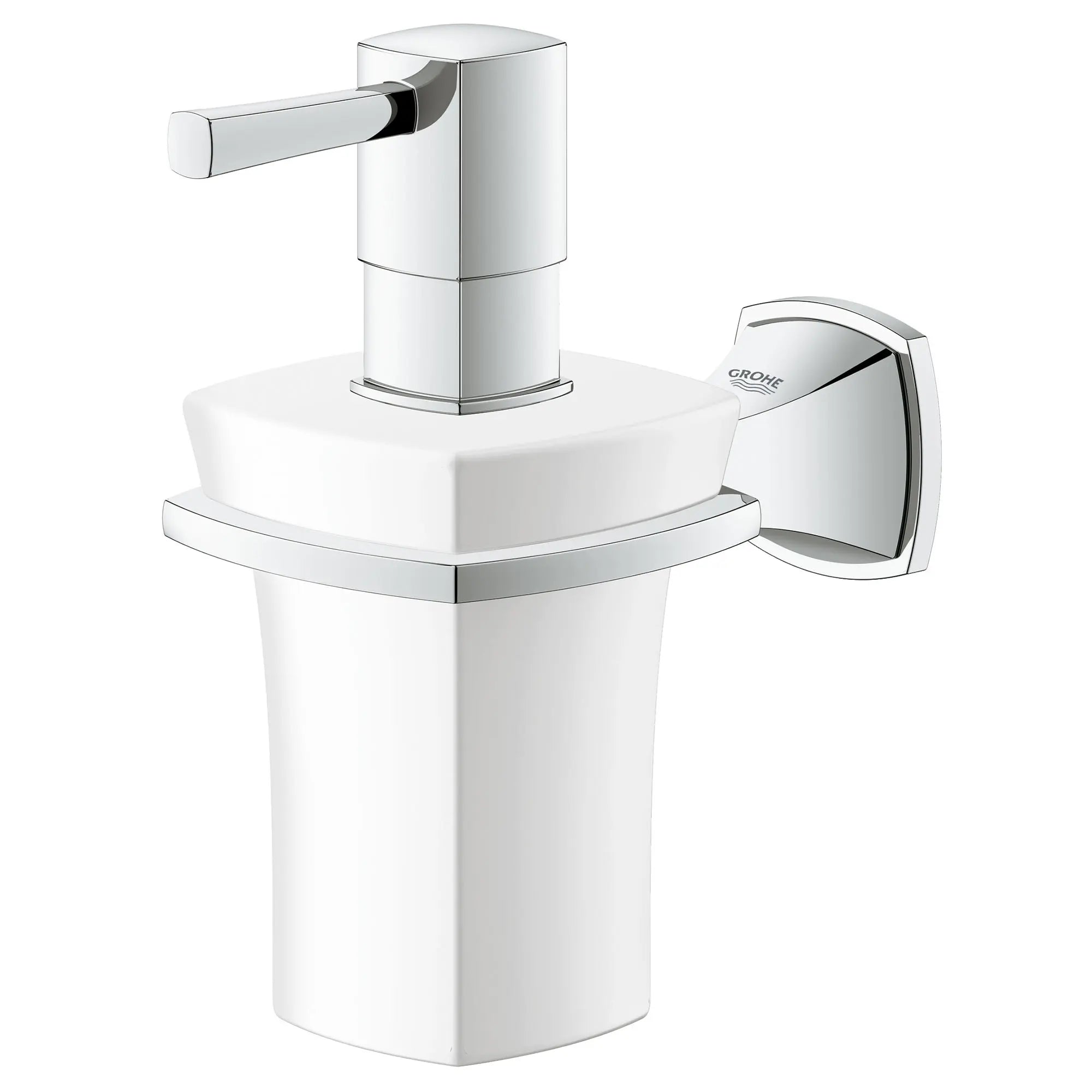 Distributeur en céramique pour savon avec support // CHROME STARLIGHT GROHE // 163663_40627000_1_0_CDNwebp.webp