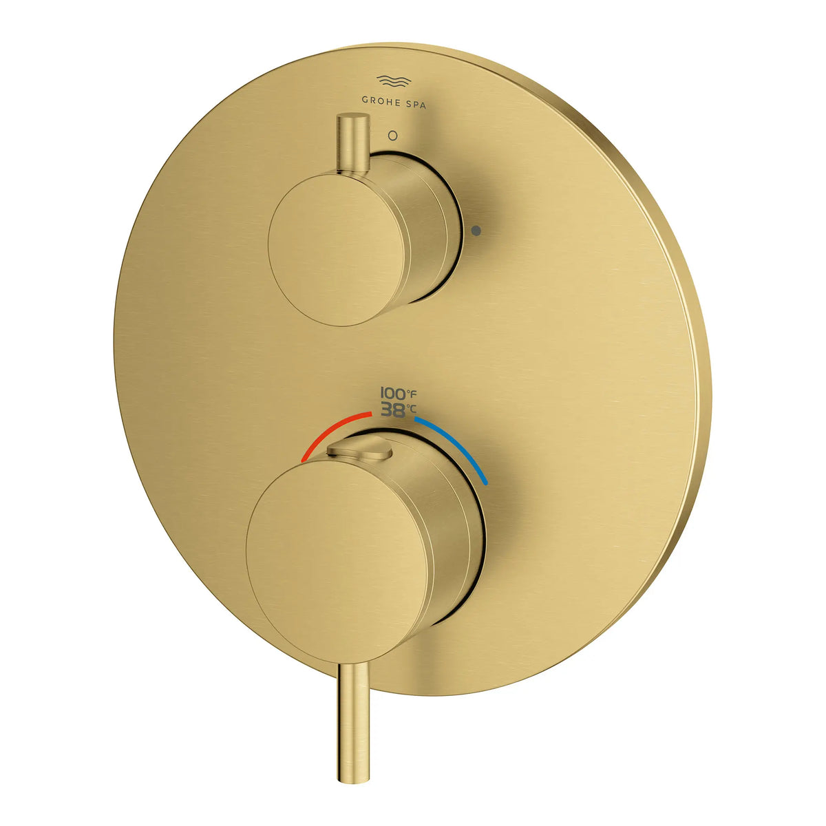 Garniture de robinet thermostatique à fonction double, 2 poignées // AUBE FRAÎCHE BROSSÉ // 163789_Atrio_SiloLeft_24361GN0_0001_Feb2023_0_CDNwebp_18e1e8c7-b6b7-443b-9ffe-c35150437bec.webp