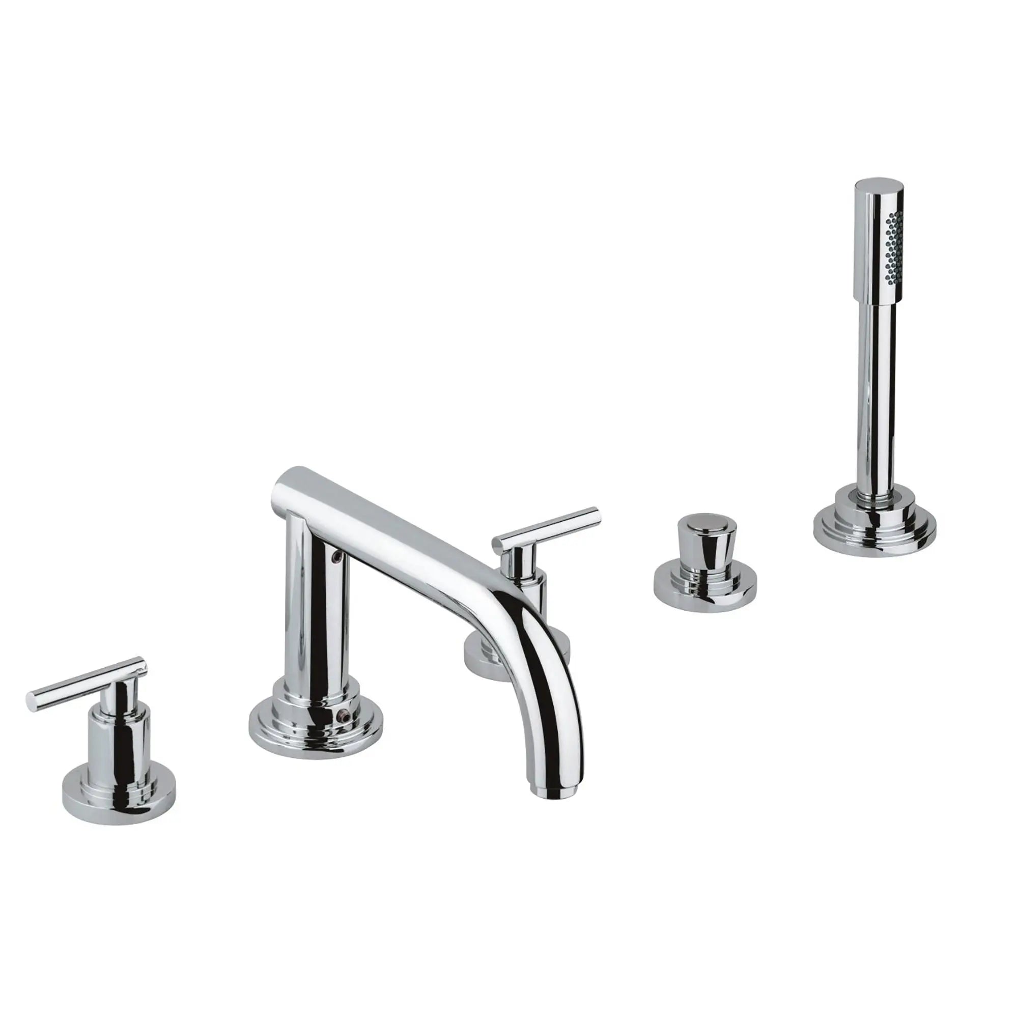 Robinet de baignoire à cinq trous avec douchette // CHROME STARLIGHT GROHE // 163826_25049000-Atrio-Roman-Tub-Filler-With-25-GPM-Personal-Hand-Shower-in-Chrome-Silo-2_0_CDNwebp.webp