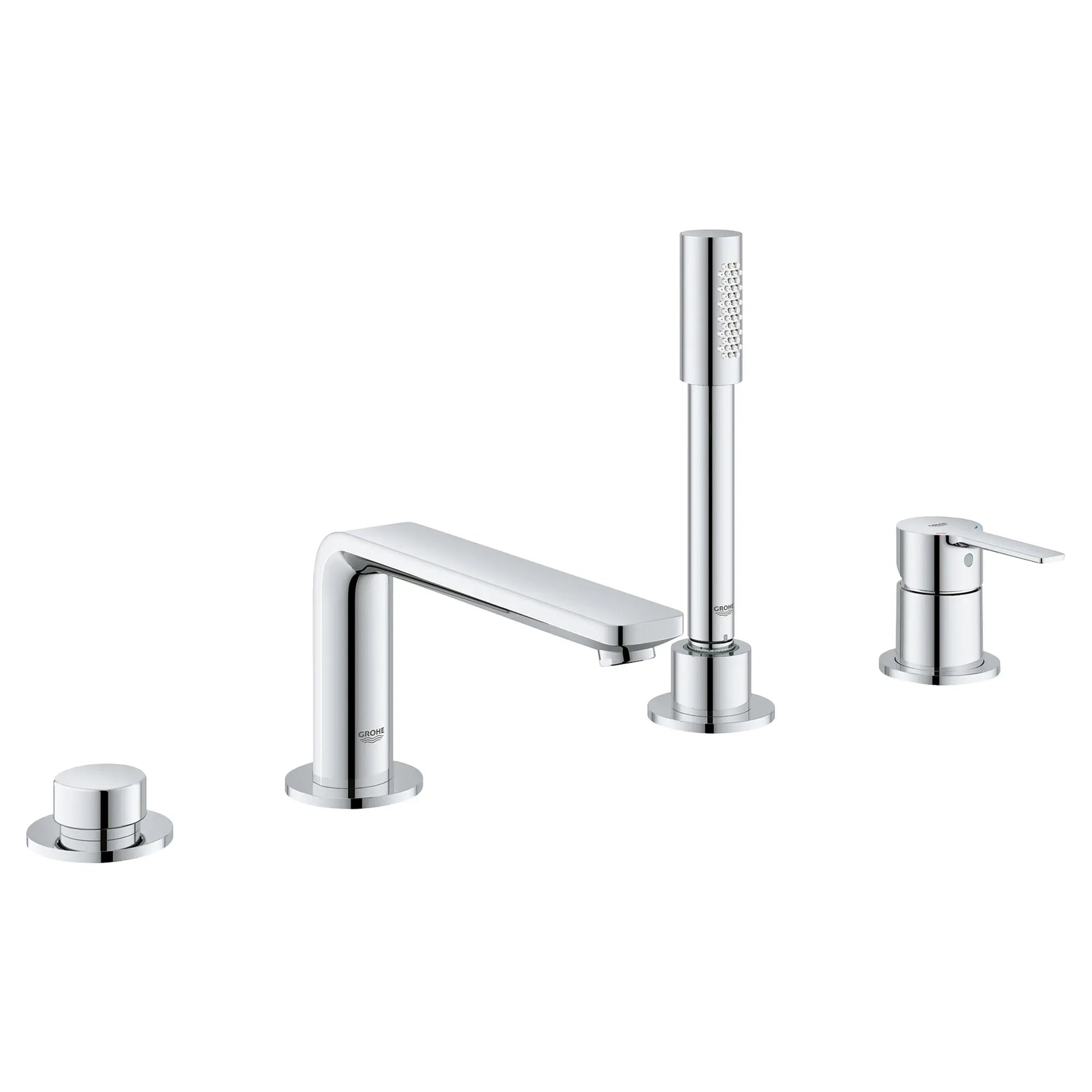 Robinet de baignoire romaine, 4 trous, à poignée simple, à montage sur tablier avec douchette 6,6 L/min (1,75 gpm) // CHROME STARLIGHT GROHE // 163860_19577001_0_CDNwebp.webp
