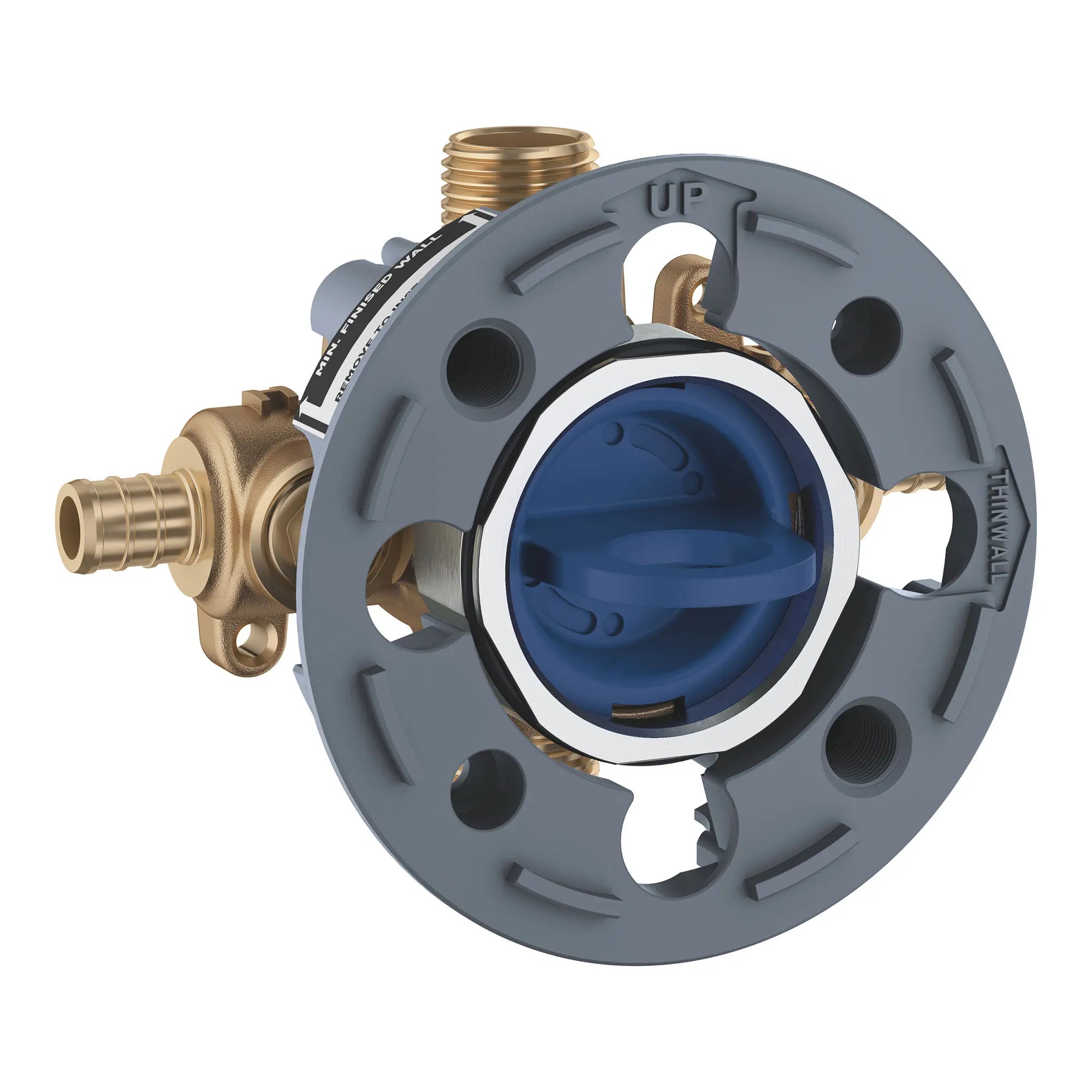 Robinet brut à pression équilibrée // SANS FINI // 163862_35111000-GrohSafe-3-0-Pressure-Balance-Valve-Rough-with-Flush-Plug-with-PEX-Crimp-Outlets-with-Service-Stops-Chrome-Silo-4_0_CDNwebp.webp