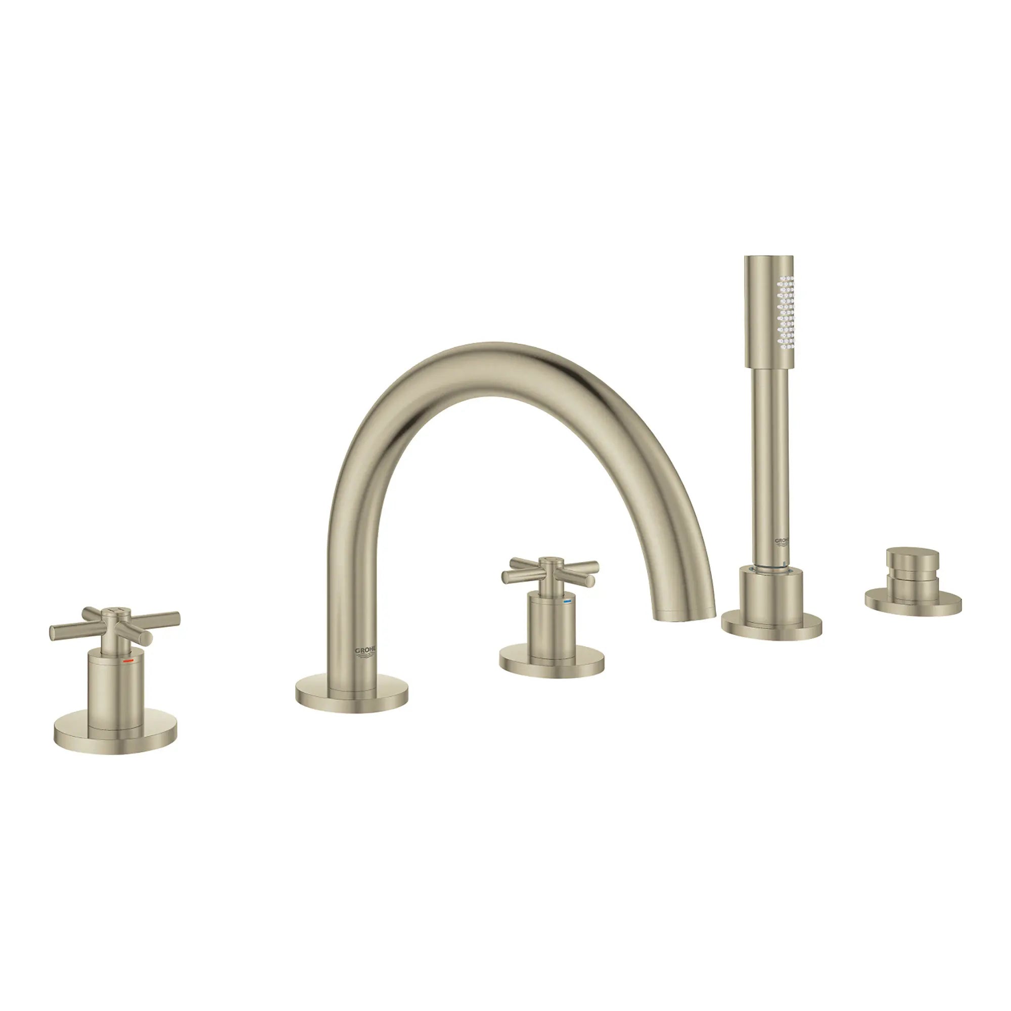 Robinet de bain avec douchette // NICKEL BROSSÉ INFINITYFINISH // 163960_25049EN3-Atrio-Five-Hole-Roman-Tub-Filler-With-Hand-Shower-in-Brushed-Nickel-Silo-3_0_CDNwebp.webp