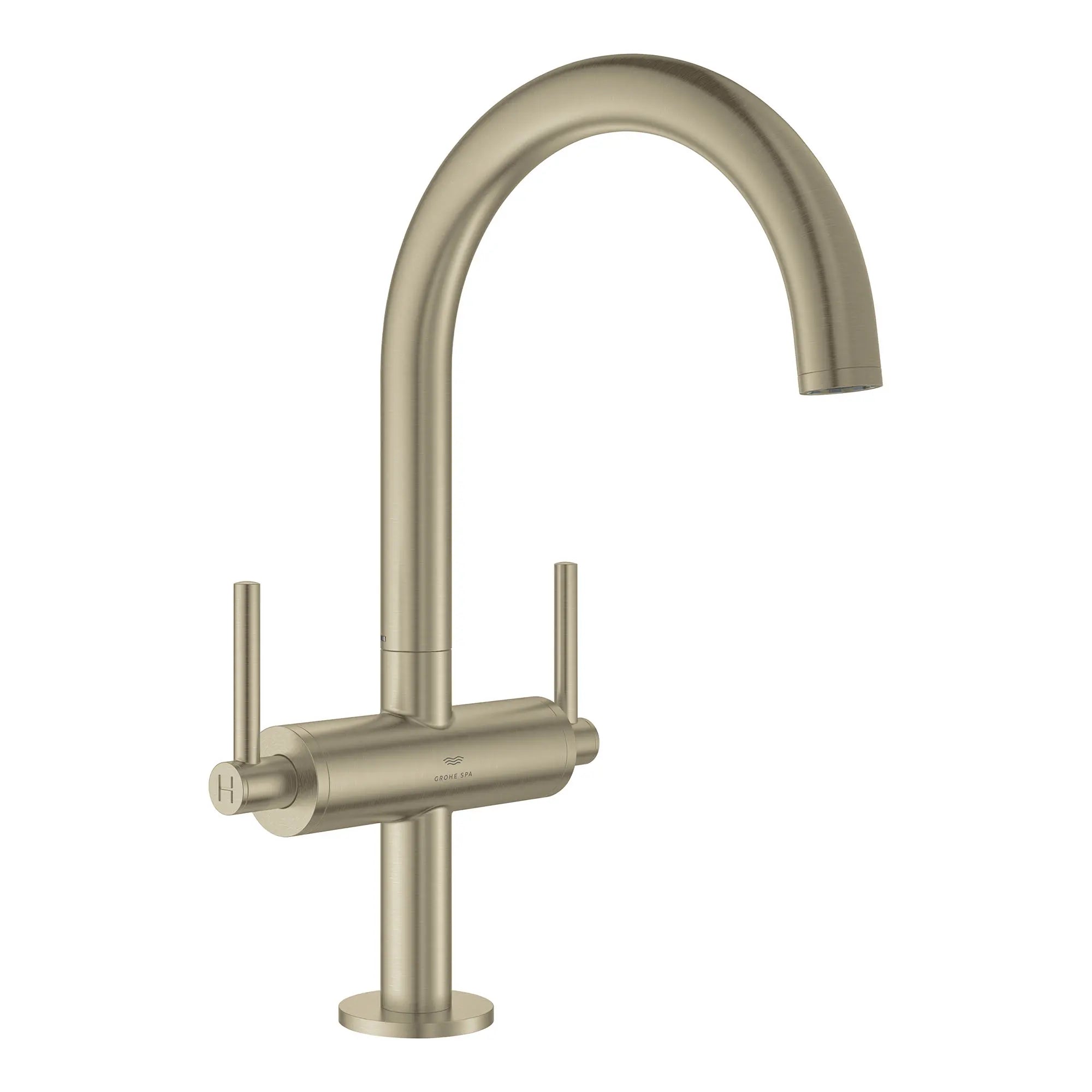 Grand robinet monotrou à deux poignées pour salle de bain 4,5 L/min (1,2 gpm)  // NICKEL BROSSÉ INFINITYFINISH // 163989_Atrio_SiloRight_21146EN0_002_Feb2023_0_CDNwebp.webp