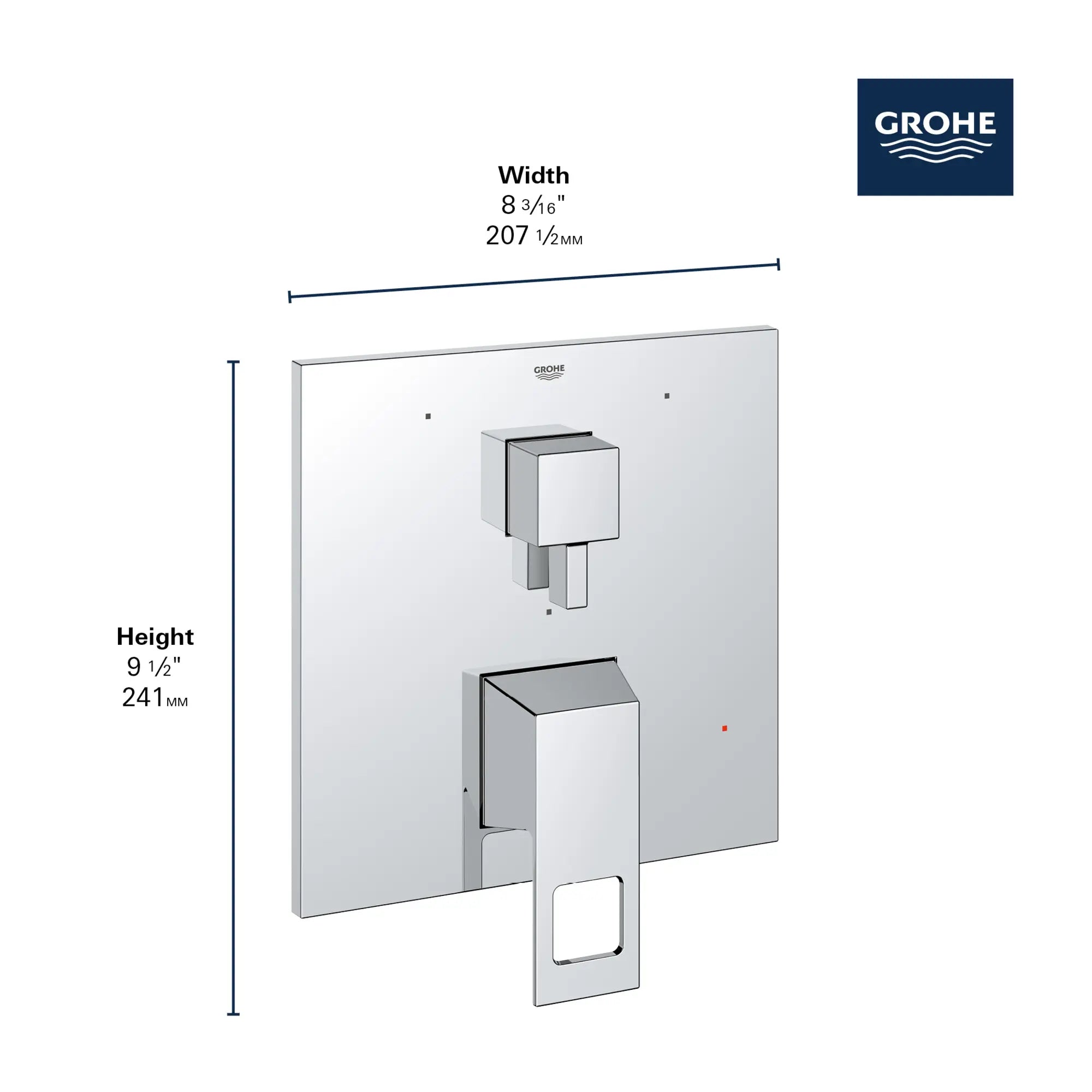 Garniture Eurocube pour obturateur régulateur de pression avec inverseur à 3 voies et cartouche // CHROME STARLIGHT GROHE // 163990_GROHE_GrohSafe_3.0_3WayTrim_Valve_Eurocube_29426000_Info_3_0_CDNwebp.webp