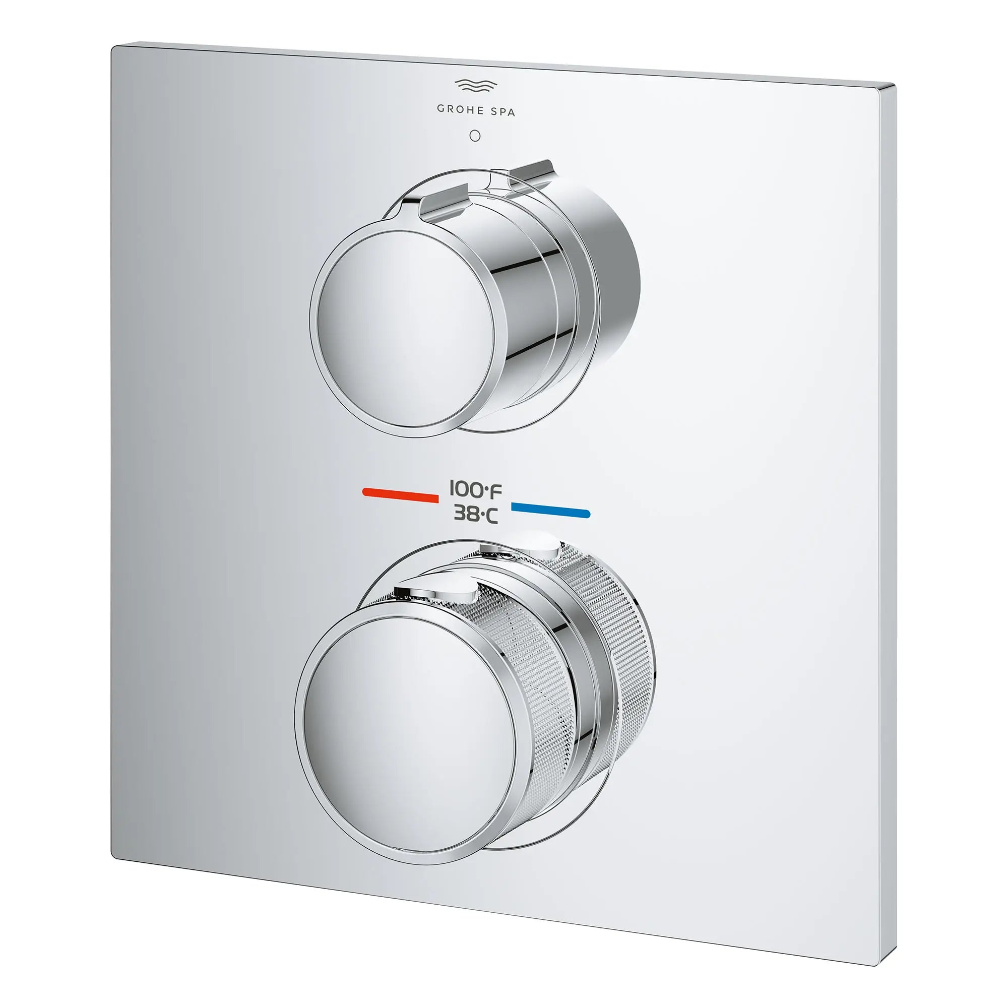 Garniture de robinet thermostatique à 2 poignées à fonction simple // CHROME STARLIGHT GROHE // 164078_Allure_SiloLeft_29177001_0001_Feb2023_0_CDNwebp.webp