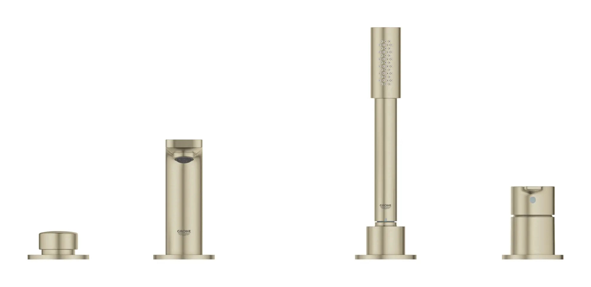 Robinet de baignoire romaine, 4 trous, à poignée simple, à montage sur tablier avec douchette 6,6 L/min (1,75 gpm) // NICKEL BROSSÉ INFINITYFINISH // 164154_19577EN1_000_01_0_CDNwebp.webp