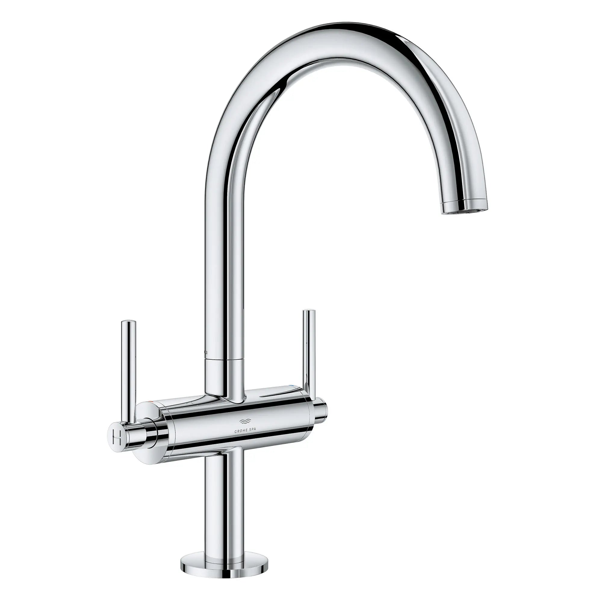 Grand robinet monotrou à deux poignées pour salle de bain 4,5 L/min (1,2 gpm)  // CHROME STARLIGHT GROHE // 164193_Atrio_SiloRight_21146000_002_Feb2023_0_CDNwebp.webp