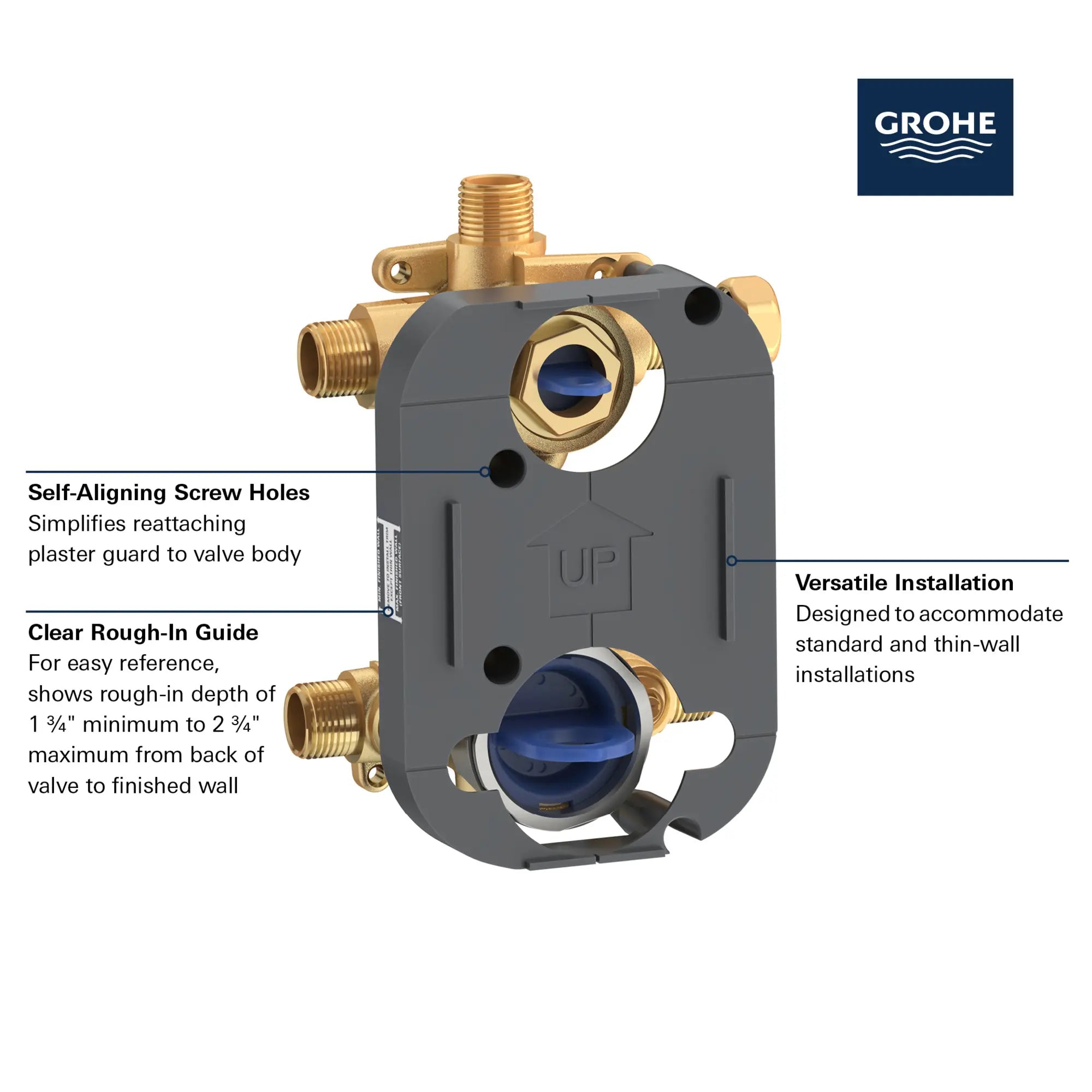 Obturateur régulateur de pression Grohsafe 3.0 avec inverseur intégré // SANS FINI // 164196_GROHE_GrohSafe_3.0_2HandlePB_Valve_35117000_Info_2_0_CDNwebp.webp