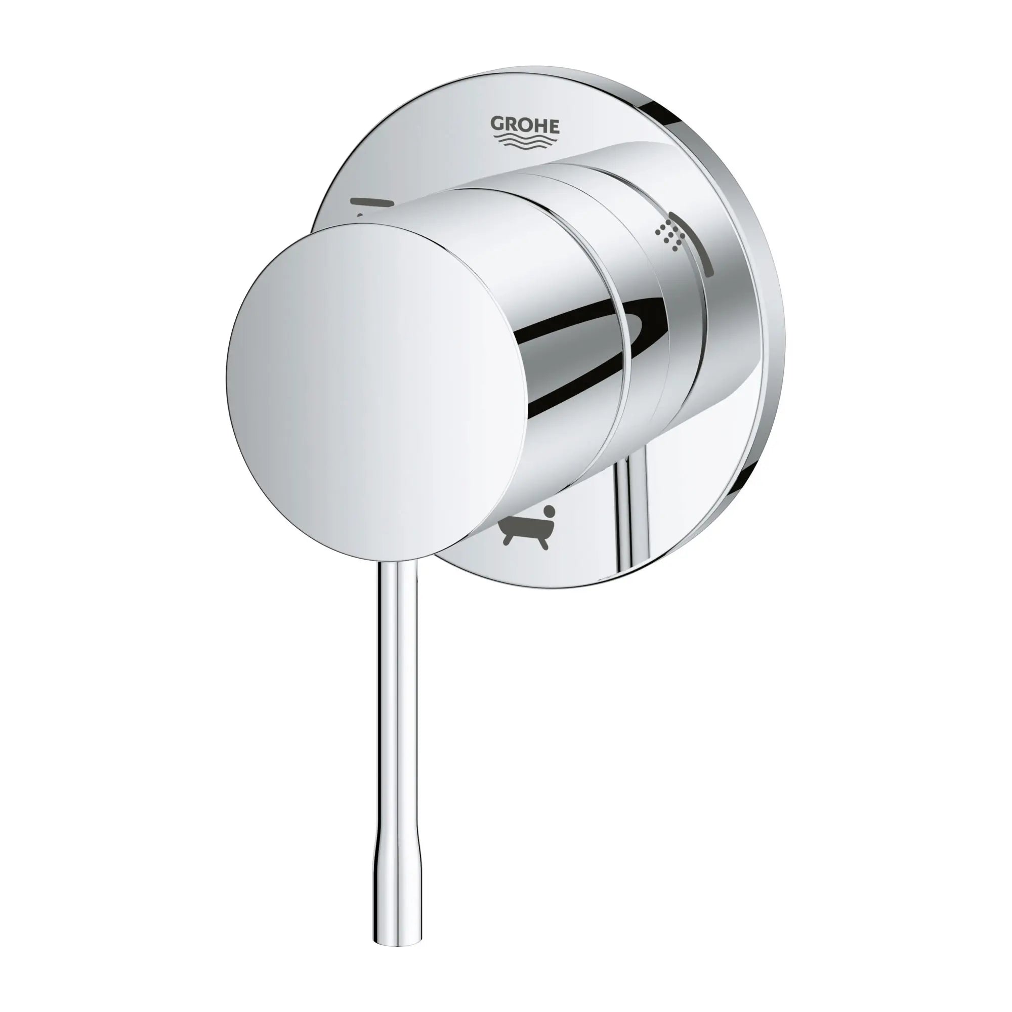 Essence Garniture d’inverseur à trois voies (pomme de douche / douchette / bec de bain) // CHROME STARLIGHT GROHE // 164249_29203001-Essence-3-Way-Diverter-Trim-Starlight-Chrome-Silo-2_0_CDNwebp.webp