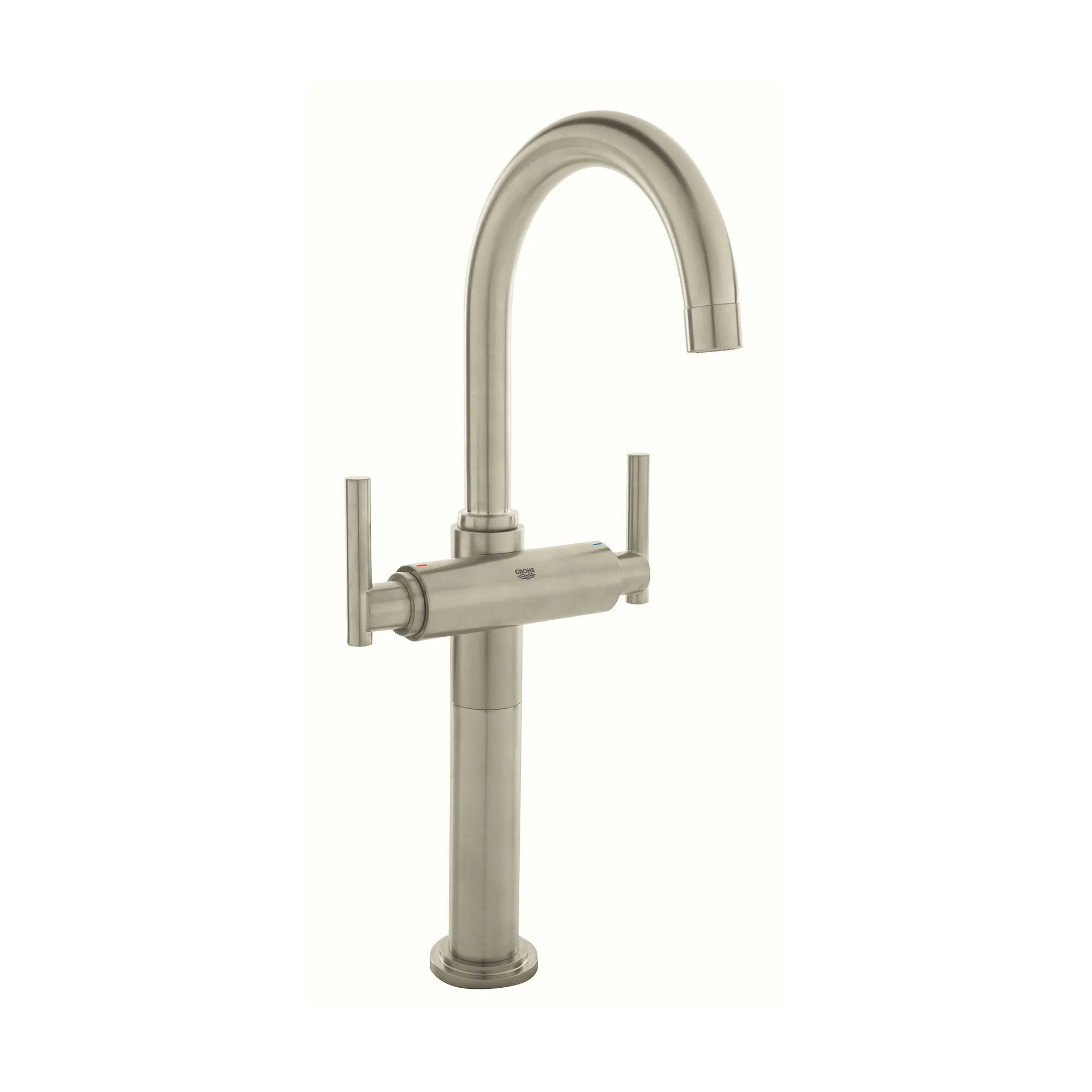 Robinetterie Lavabo monotrou 1/2"Taille XL // NICKEL BROSSÉ INFINITYFINISH // 164254_21046EN0-Atrio-2-Handle-Single-Hole-High-Arc-Vessel-Bathroom-Faucet-15-GPM-in-Brushed-Nickel-Silo-1_0_CDNwebp.webp