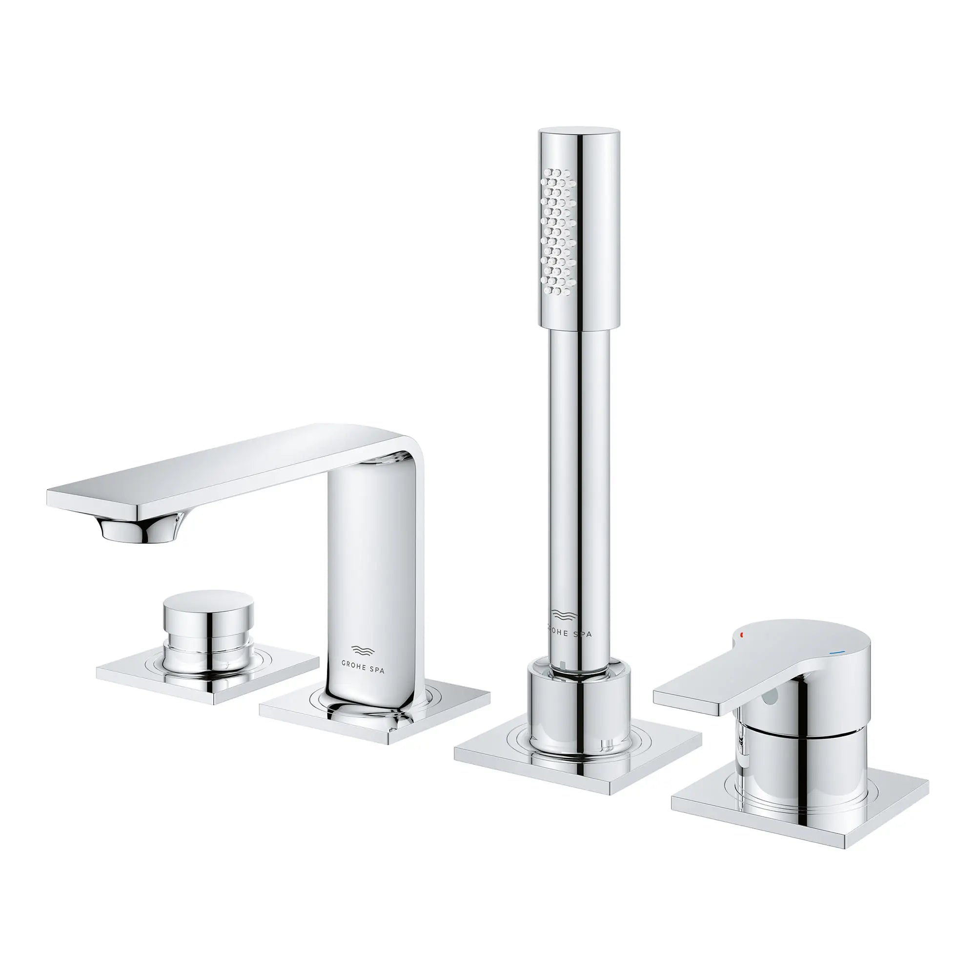 Robinet de baignoire romaine, 4 trous, à montage sur tablier avec douchette 6,6 L/min (1,75 gpm) // CHROME STARLIGHT GROHE // 164412_Allure_SiloLeft_19316001_0001_Feb2023_0_CDNwebp.webp