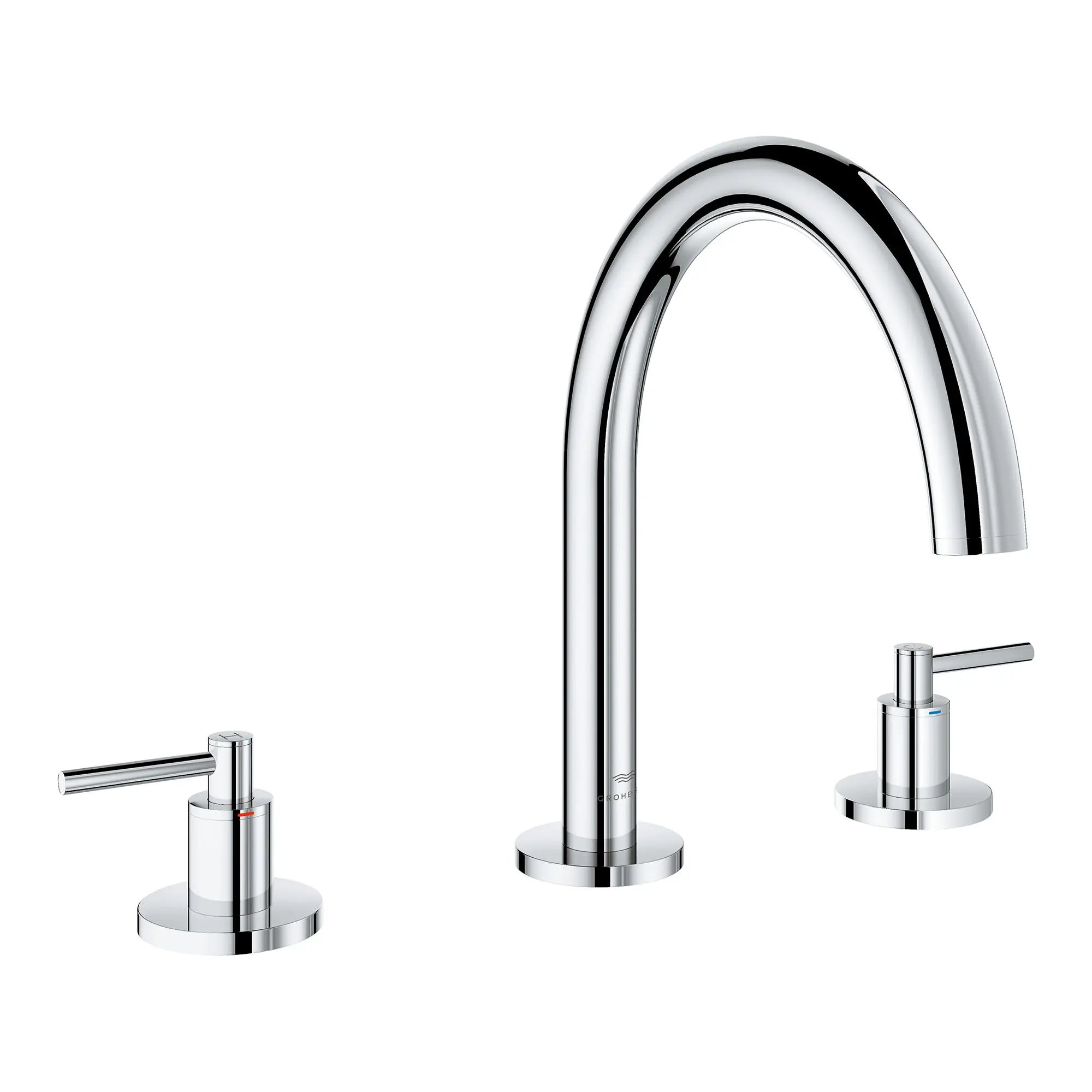 Robinet de baignoire romaine 3 trous, 2 poignées, à montage sur tablier // CHROME STARLIGHT GROHE // 164416_Atrio_SiloRight_25273000_002_Feb2023_0_CDNwebp.webp