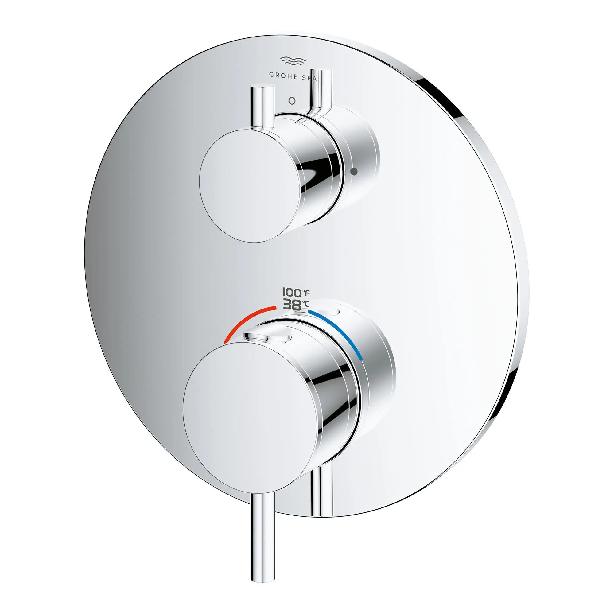 Garniture de robinet thermostatique à fonction double, 2 poignées // CHROME STARLIGHT GROHE // 164450_Atrio_SiloLeft_24361000_0001_Feb2023_0_CDNwebp.webp