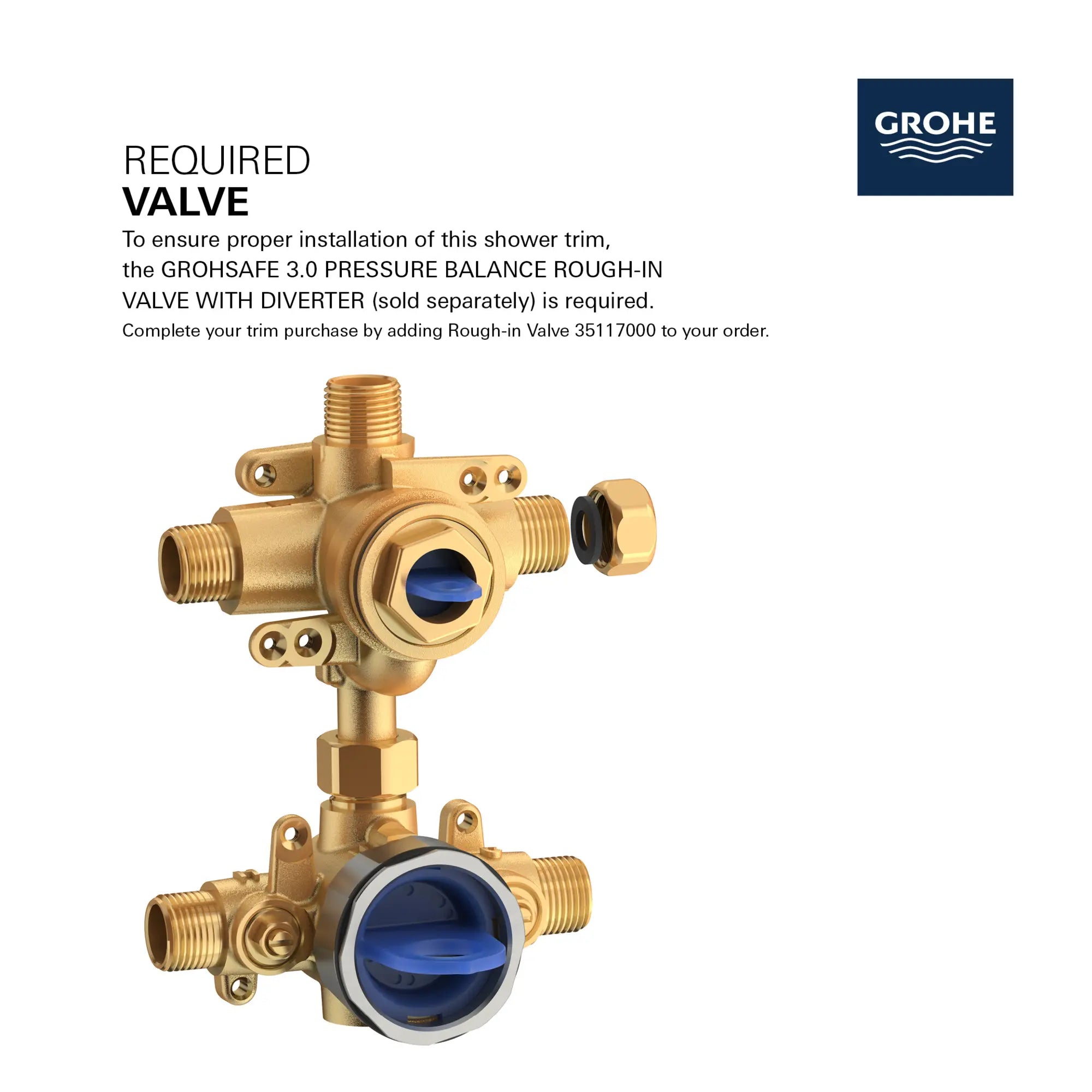 Garniture Cosmopolitan pour obturateur régulateur de pression avec inverseur à 3 voies et cartouche // CHROME STARLIGHT GROHE // 164463_GROHE_GrohSafe_3.0_3WayTrim_Valve_Cosmo_29425000_Info_2_0_CDNwebp.webp