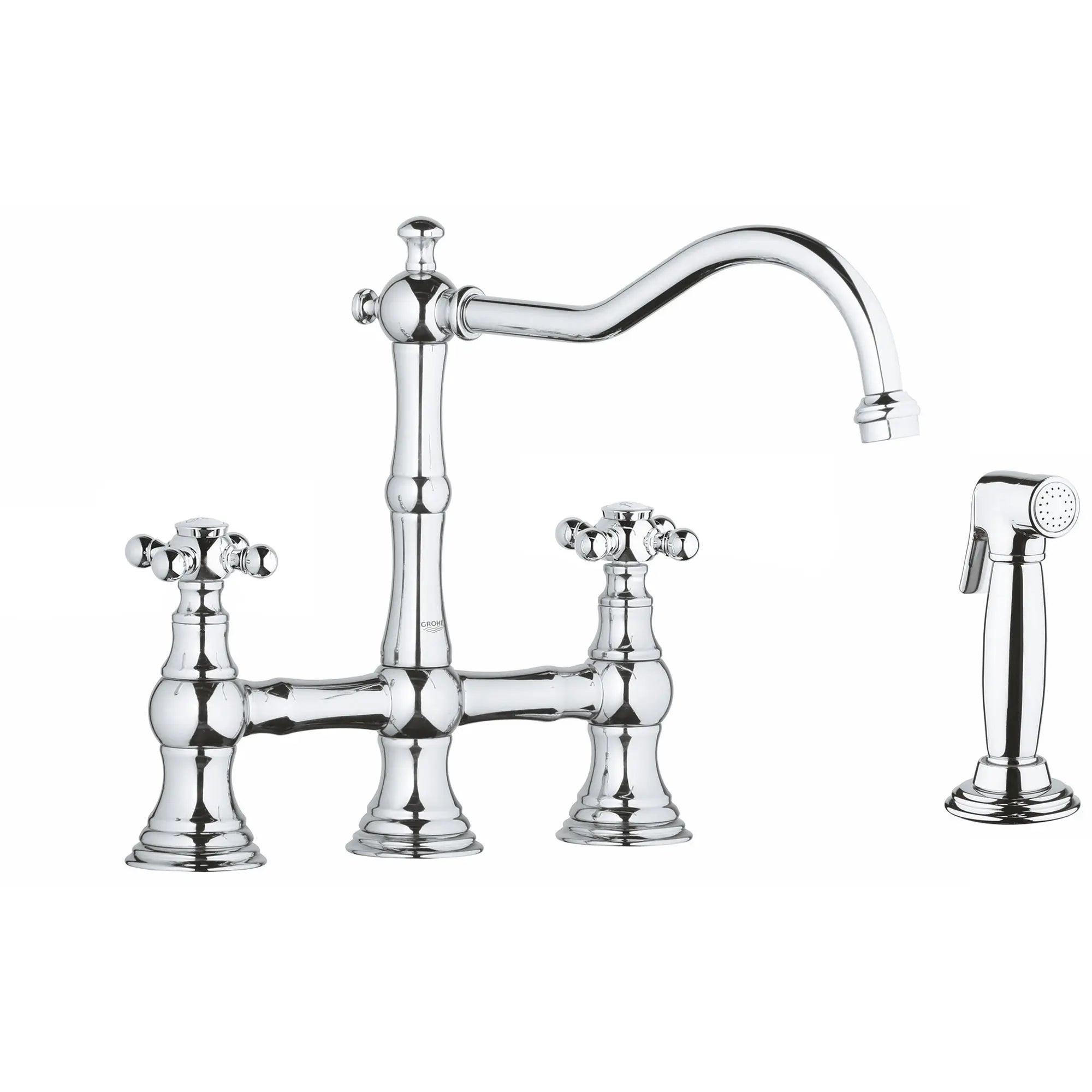 robinet de cuisine // CHROME STARLIGHT GROHE // 164639_20158000-Bridgeford-12-in-2-Handle-Kitchen-Faucet-With-Side-Spray-in-Chrome-Silo-2_0_CDNwebp.webp