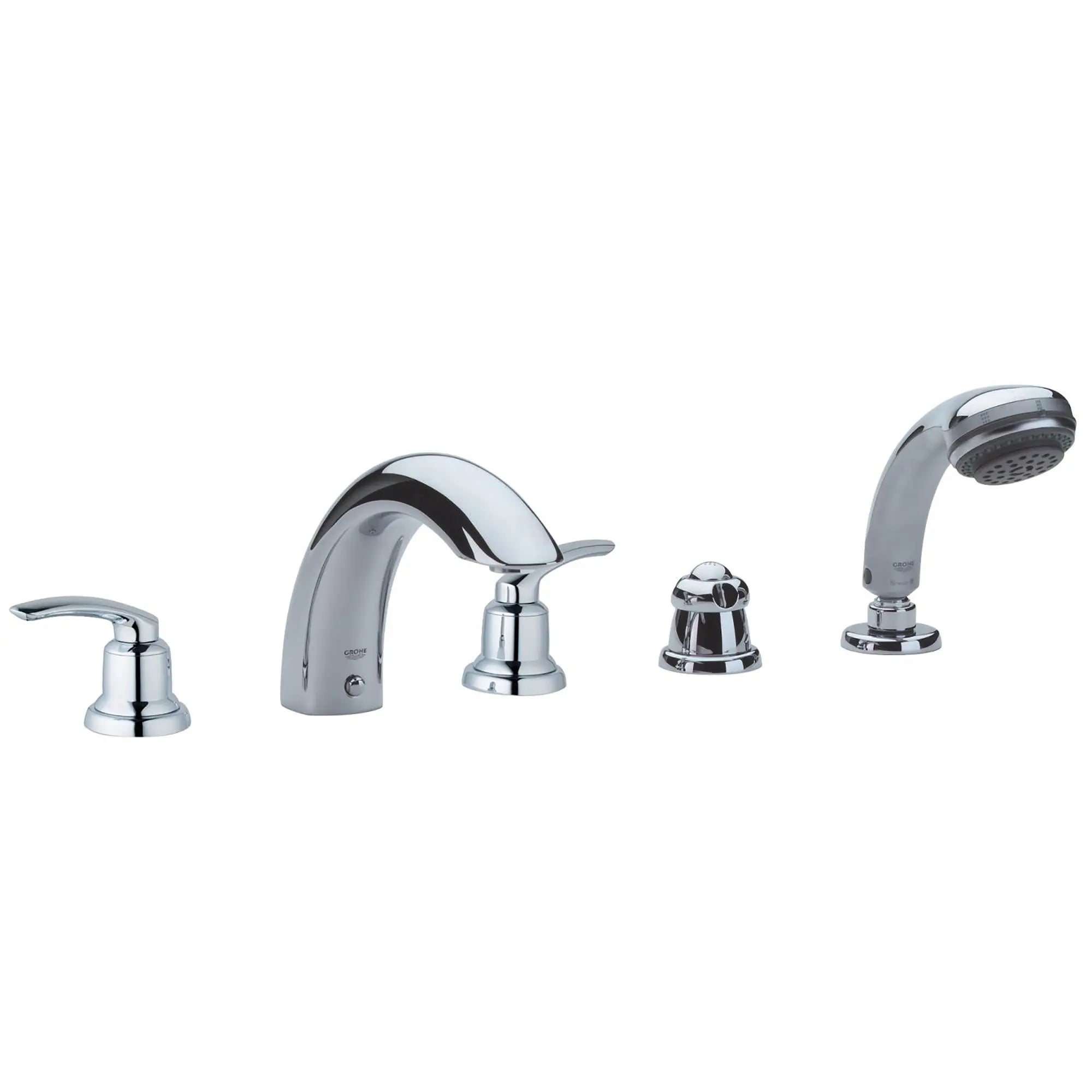 Robinet de baignoire à cinq trous avec douchette // CHROME STARLIGHT GROHE // 164672_25597000-Talia-5-Hole-Bath-Combination-in-Chrome-Silo-4_0_CDNwebp.webp