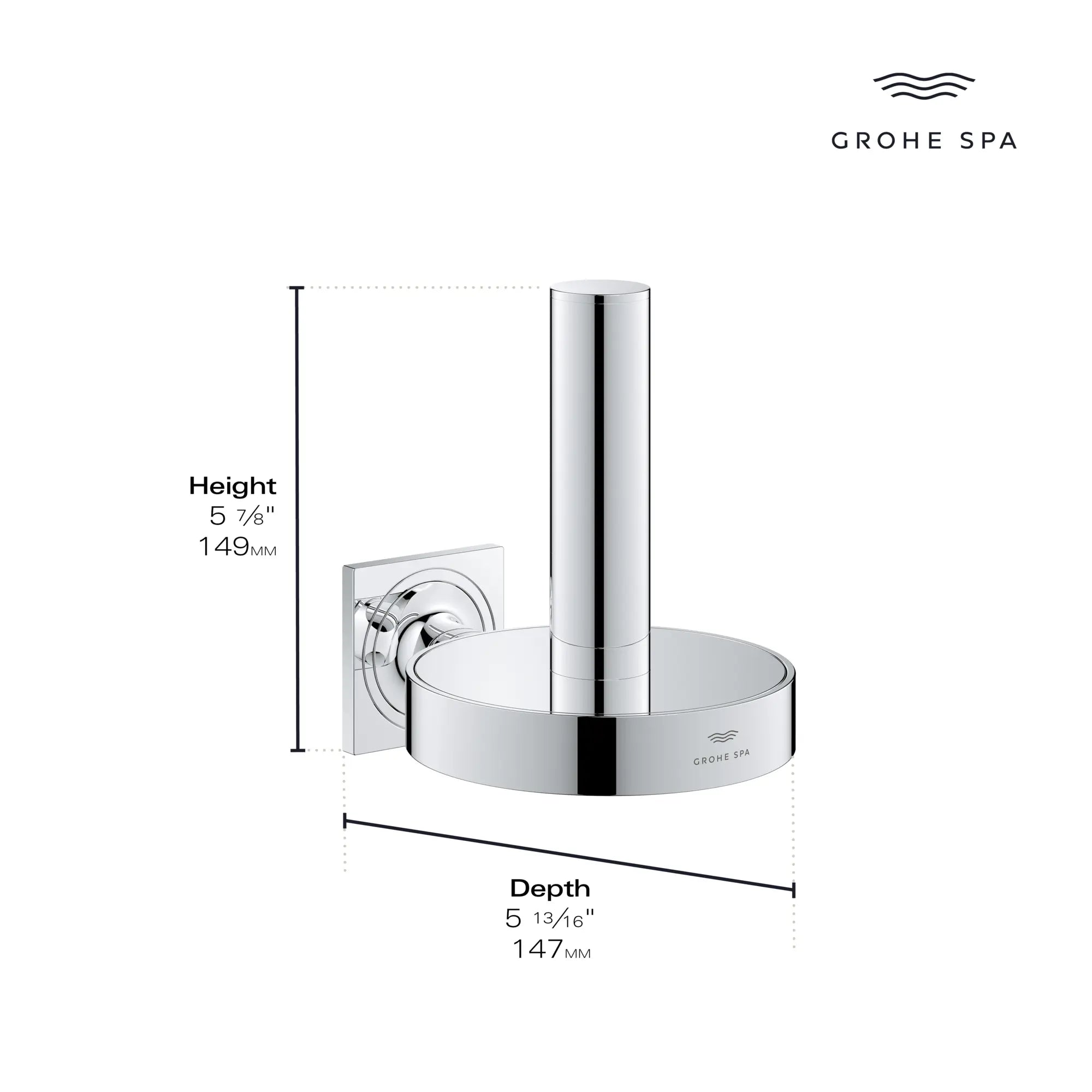 Support pour réserve de papier hygiénique // CHROME STARLIGHT GROHE // 165983_Allure_Infographic_40956_0001_AUG2023_0_CDNwebp.webp