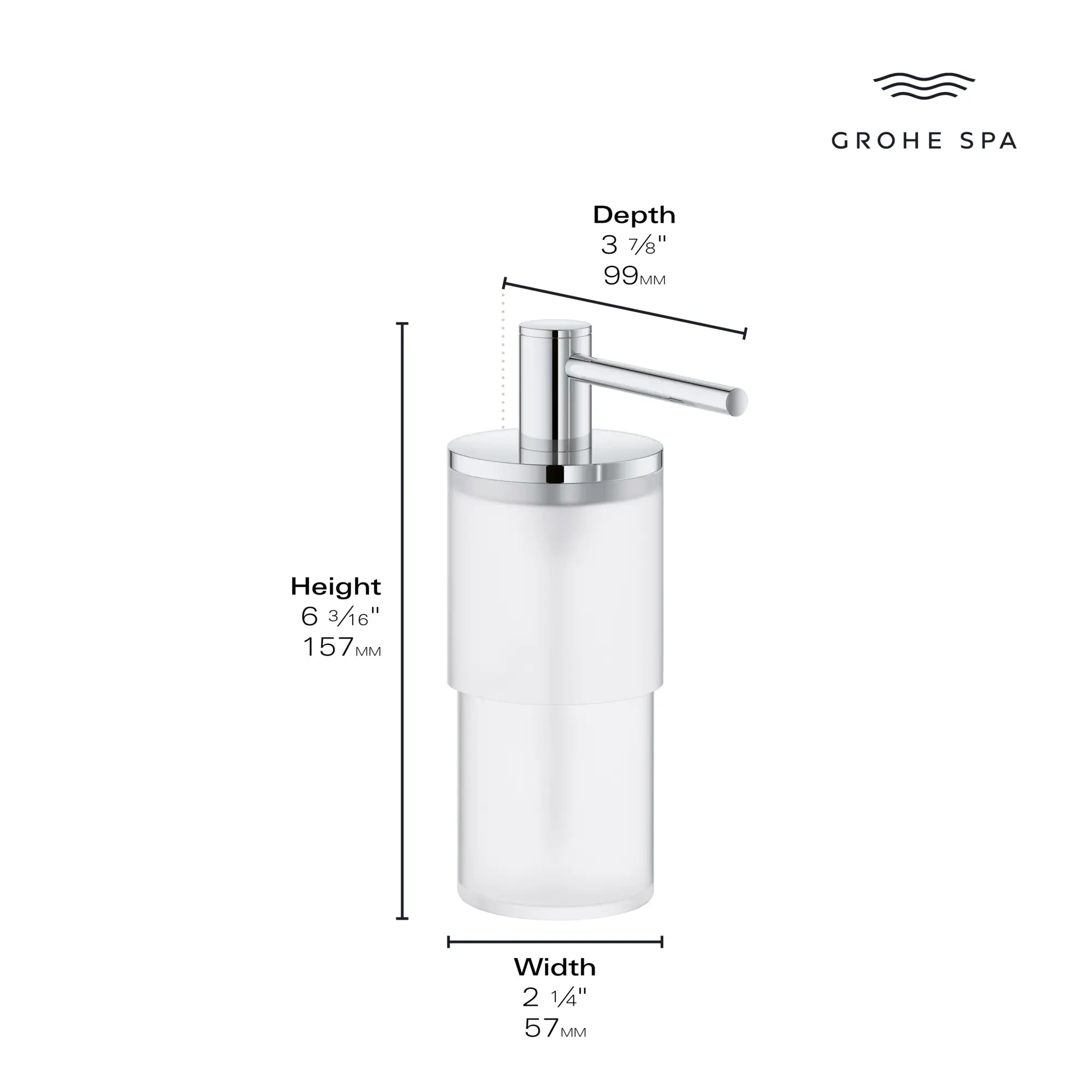 Pompe à savon sans support // CHROME STARLIGHT GROHE // 166019_Atrio_Infographic_40886_0001_AUG2023_0_CDNwebp.webp