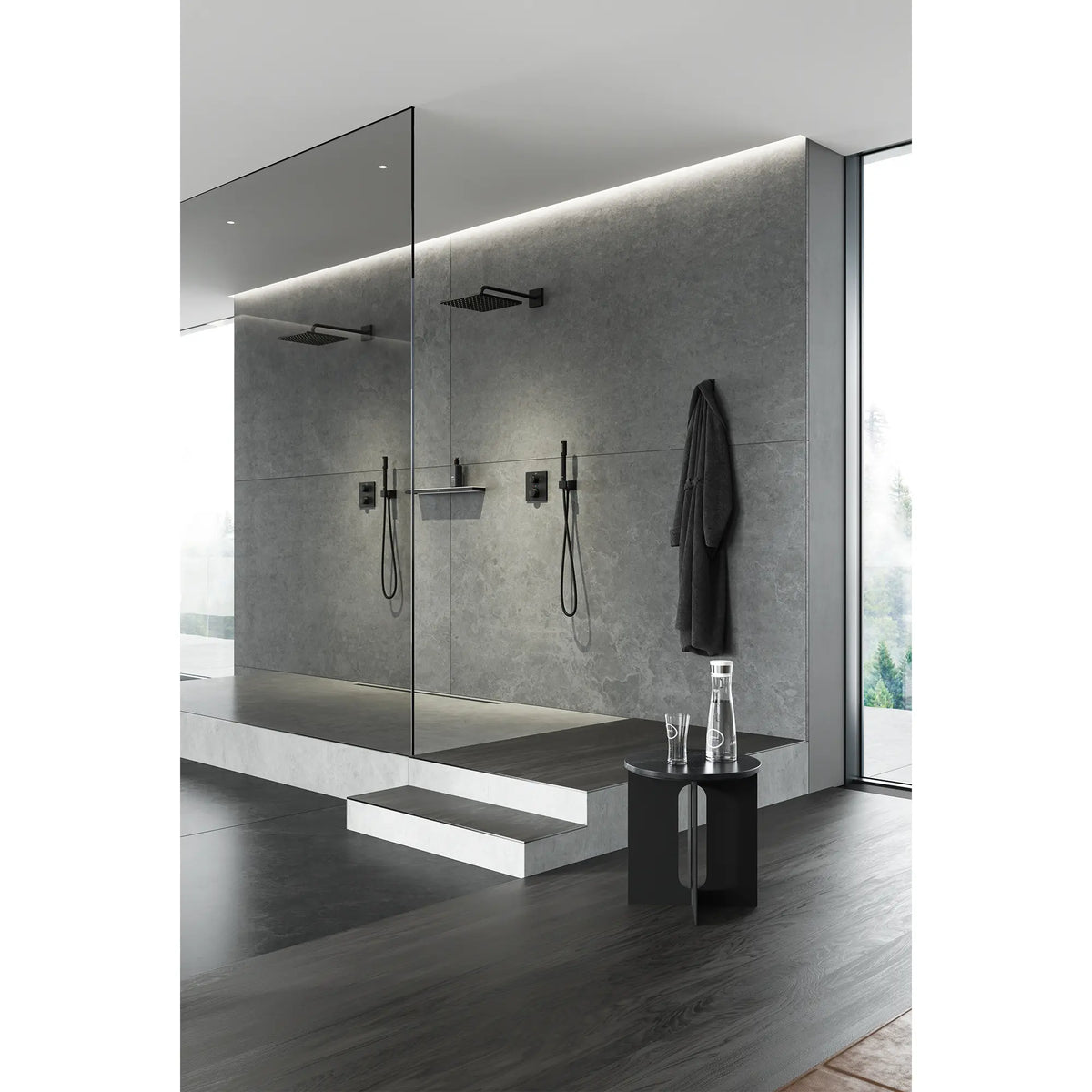 Pomme de douche 310 Mono, 12 po - 1 jet, 6,6 L/min (1,75 gpm) // NOIR MAT // 186605_Allure_EnvironmentCloseUp_265702430_291782431_0002_Oct2023_0_CDNwebp_013eaf9d-d4b1-4577-8885-e9d3e7f39acc.webp